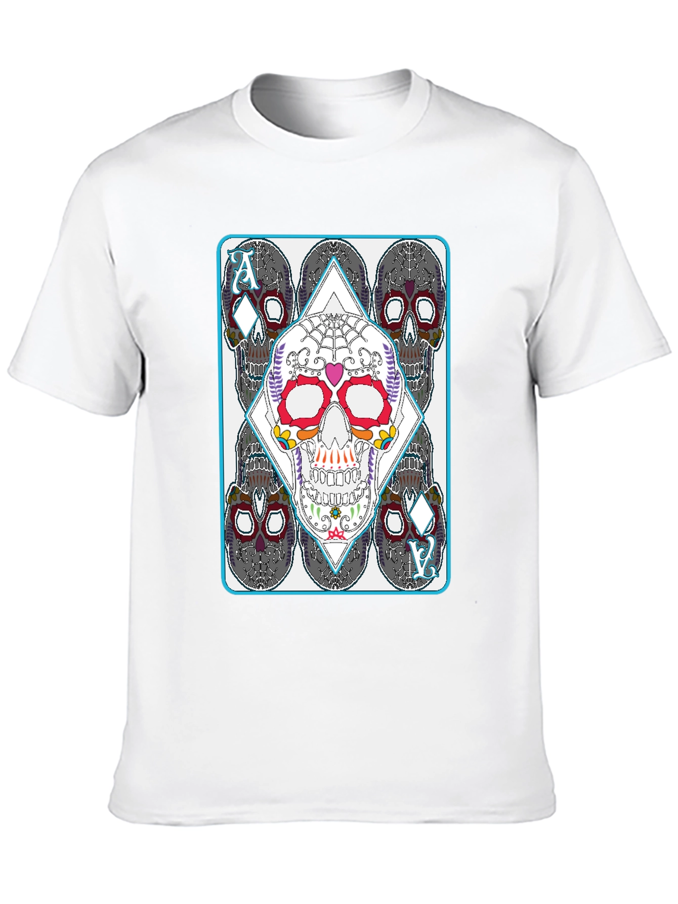 Black Sugar Skull Ace of Diamonds Graphic T-Shirt view 10