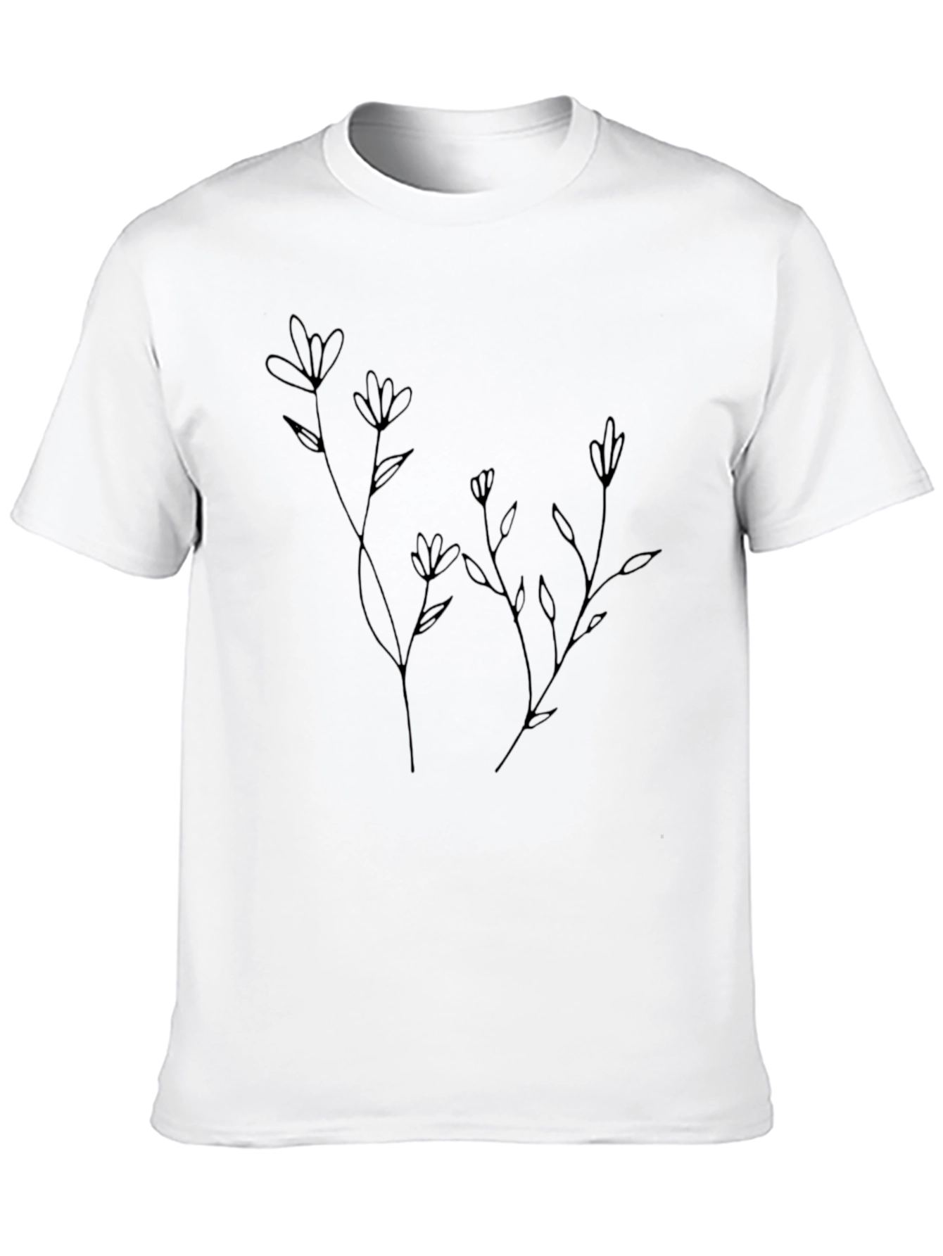 Black Minimalist Flower Line Art Black T-Shirt view 10