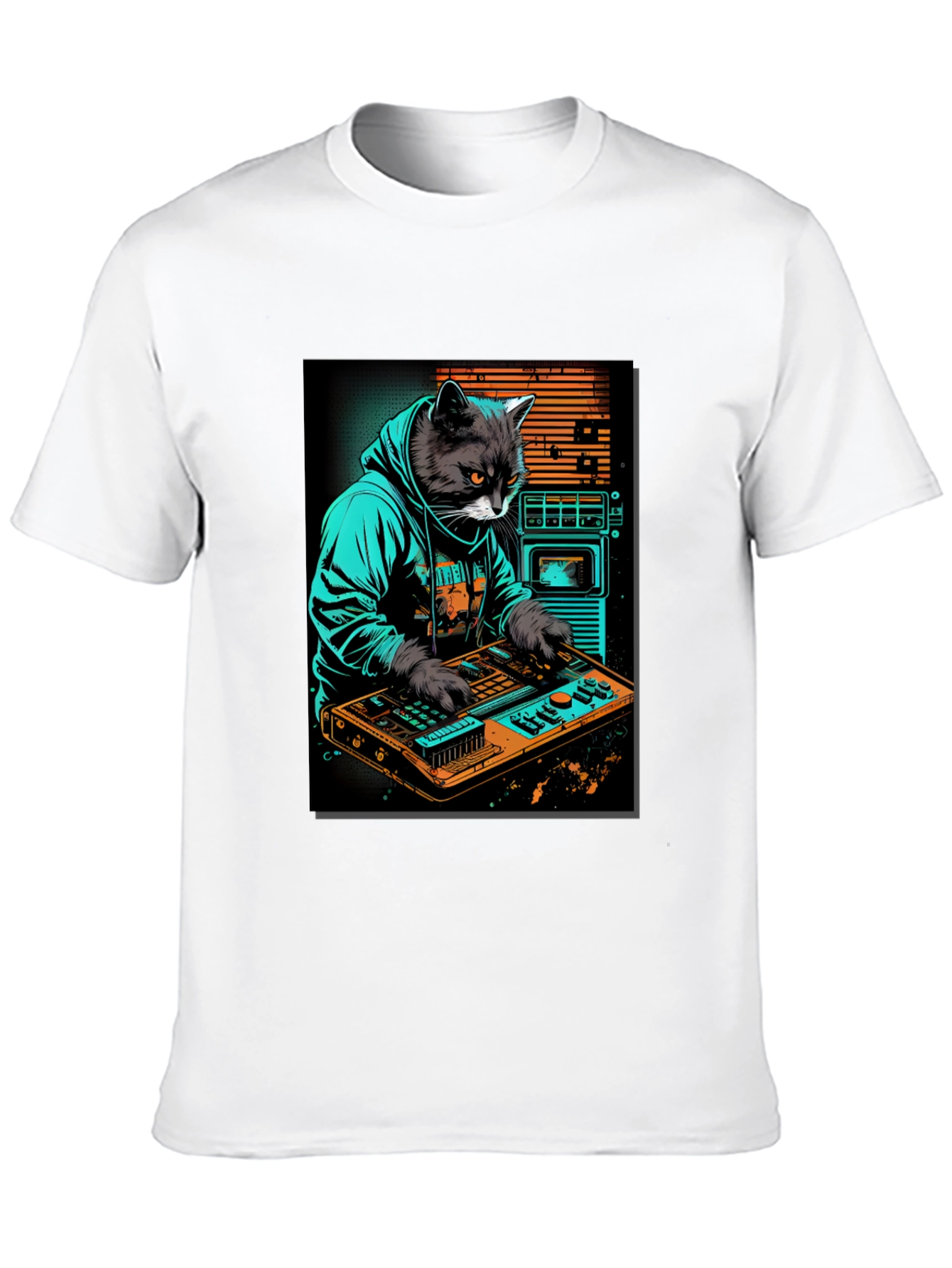 Black Cat DJ Graphic Tee - Cool Black T-Shirt view 10