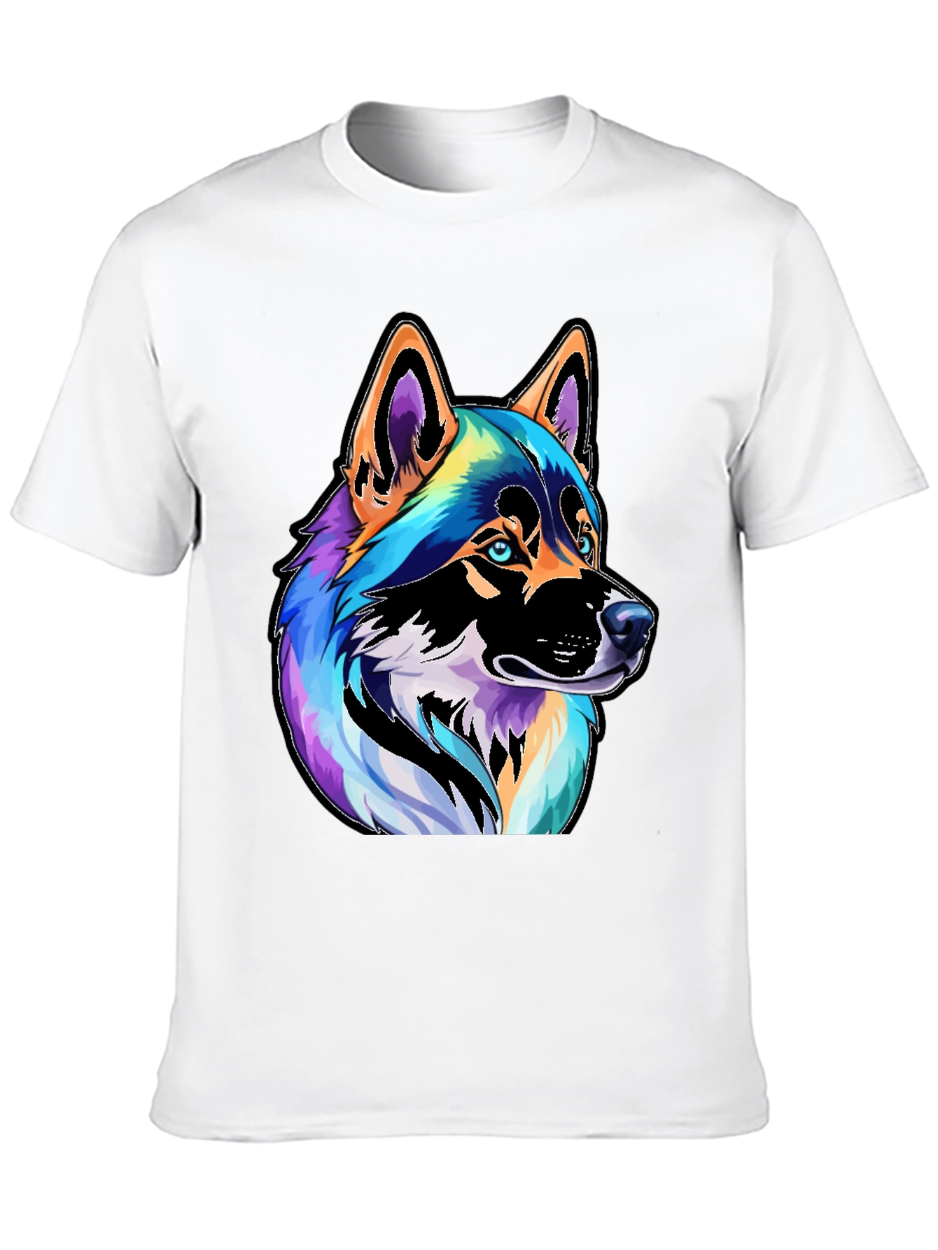 Black Colorful Husky Dog Graphic Tee - Black view 10