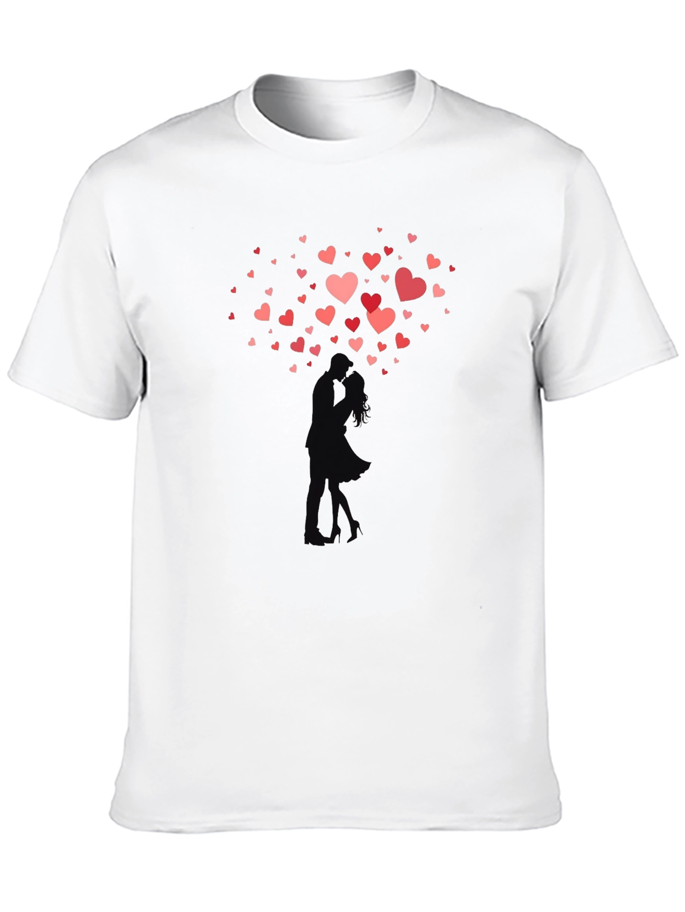 Black Romantic Hearts Kissing Couple Black T-Shirt view 10