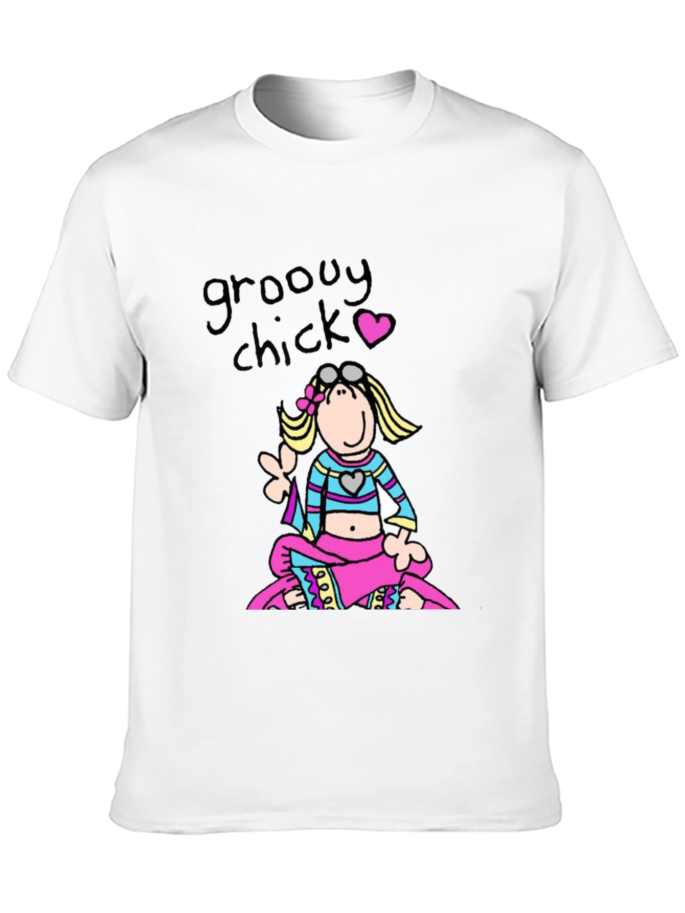 Black Groovy Chick Graphic Tee - Retro 70s Style T-Shirt view 10