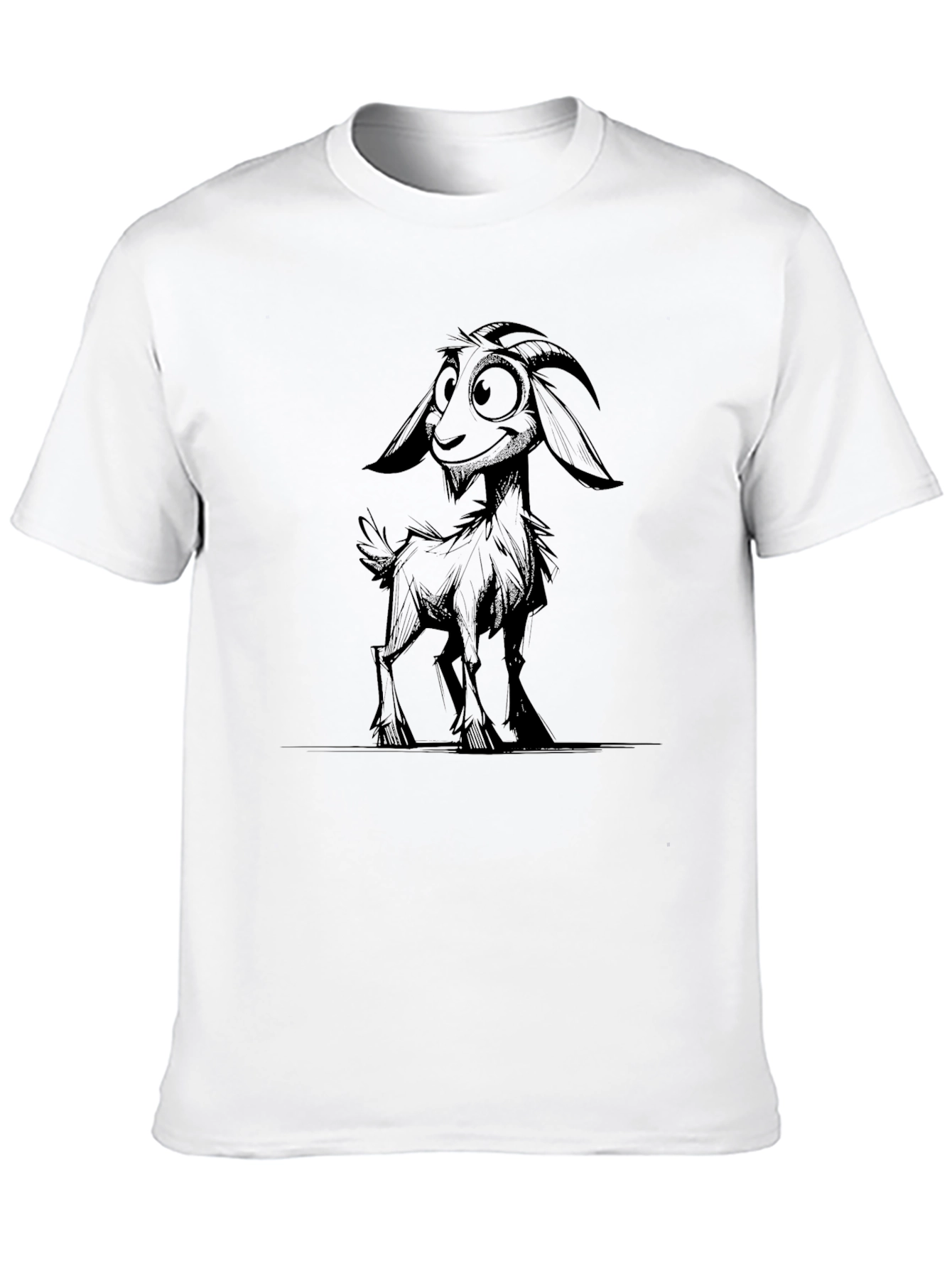 Black Cartoon Goat Graphic Tee - Black Cotton Blend view 10