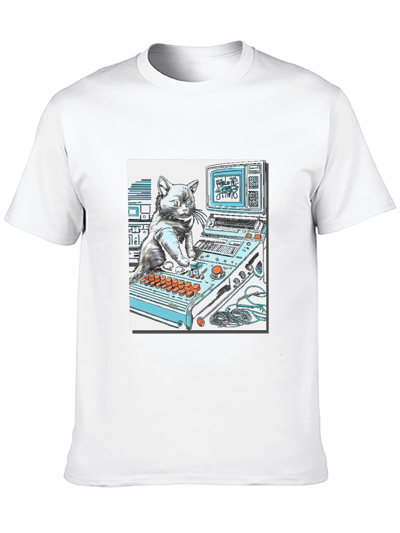 Black DJ Cat Graphic T-Shirt - Cool Black Tee view 10