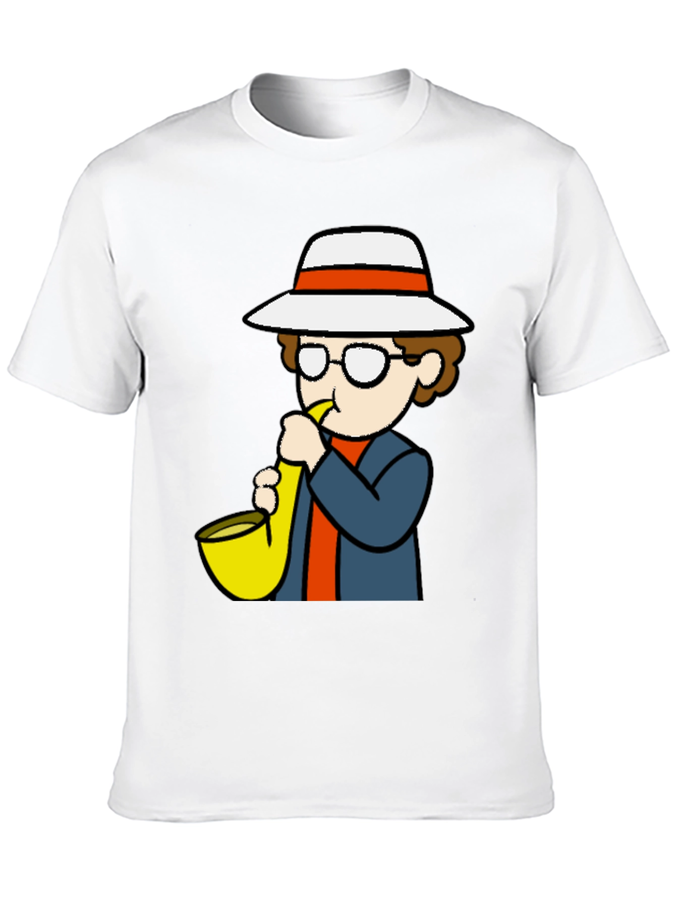 Black Cartoon Sax Player T-Shirt - Cool Graphic Tee view 10