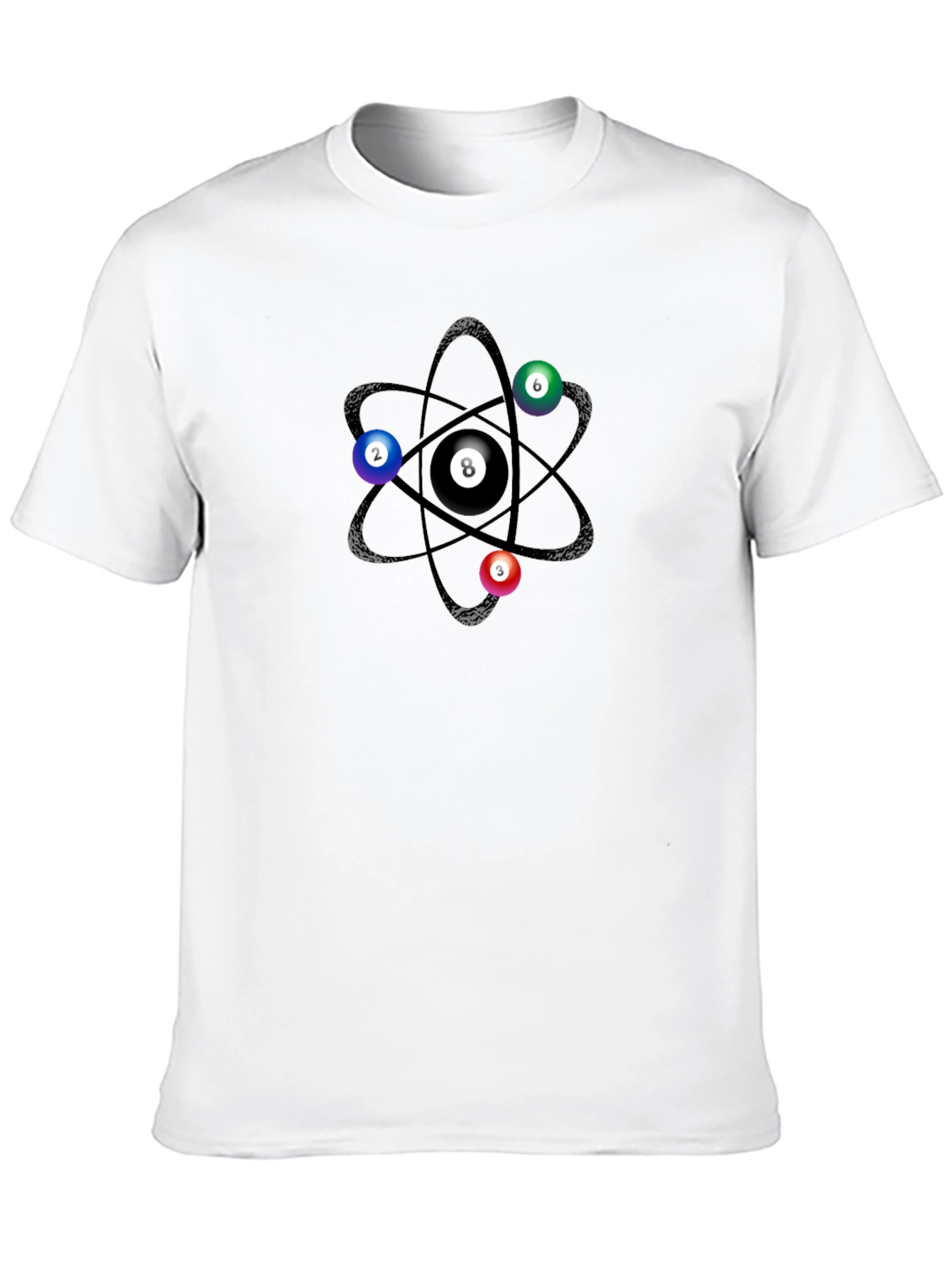 Black Atomic Billiards T-Shirt:  Pool Ball Atom Design view 10