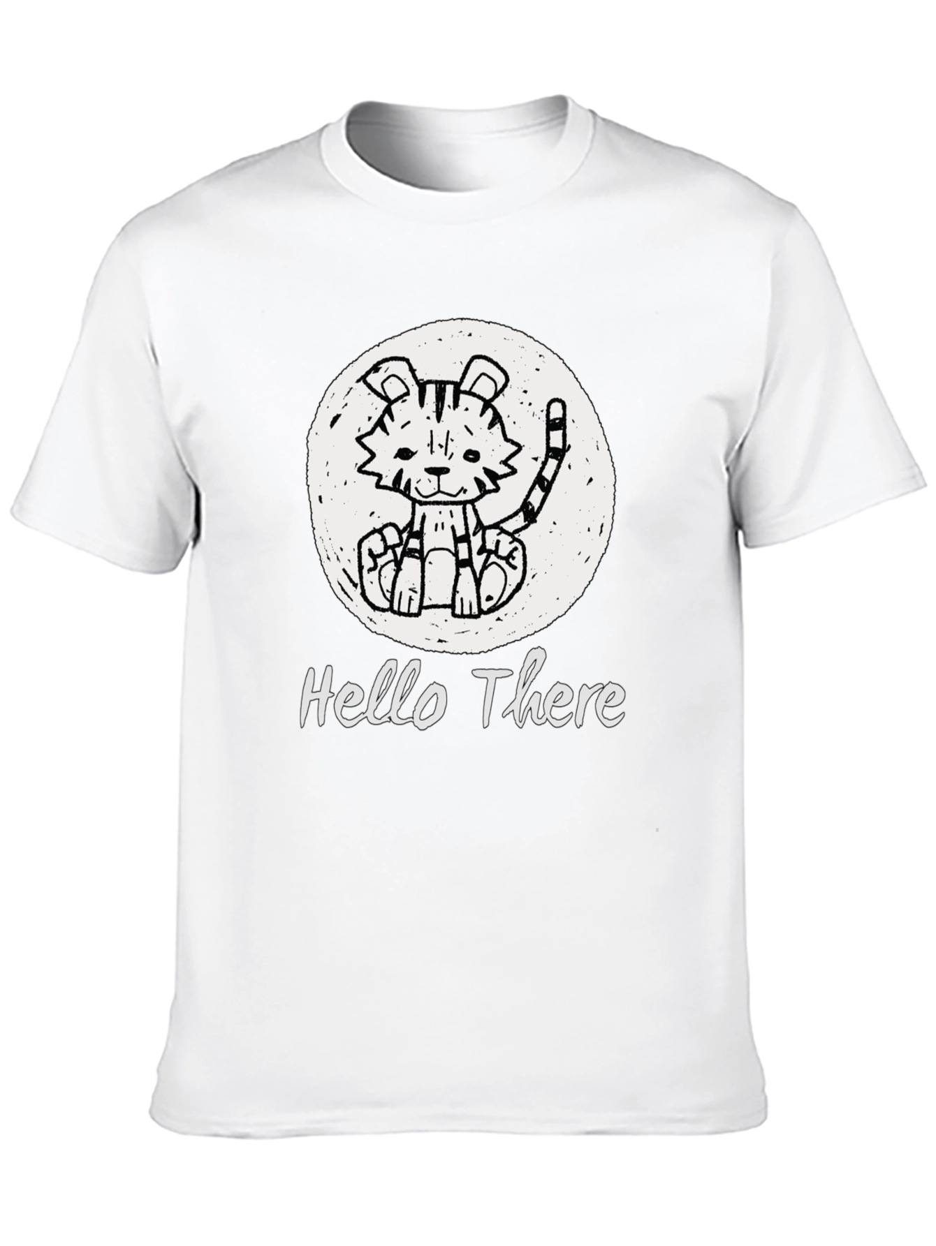 Black Cute Tiger "Hello There" Black Graphic T-Shirt view 10