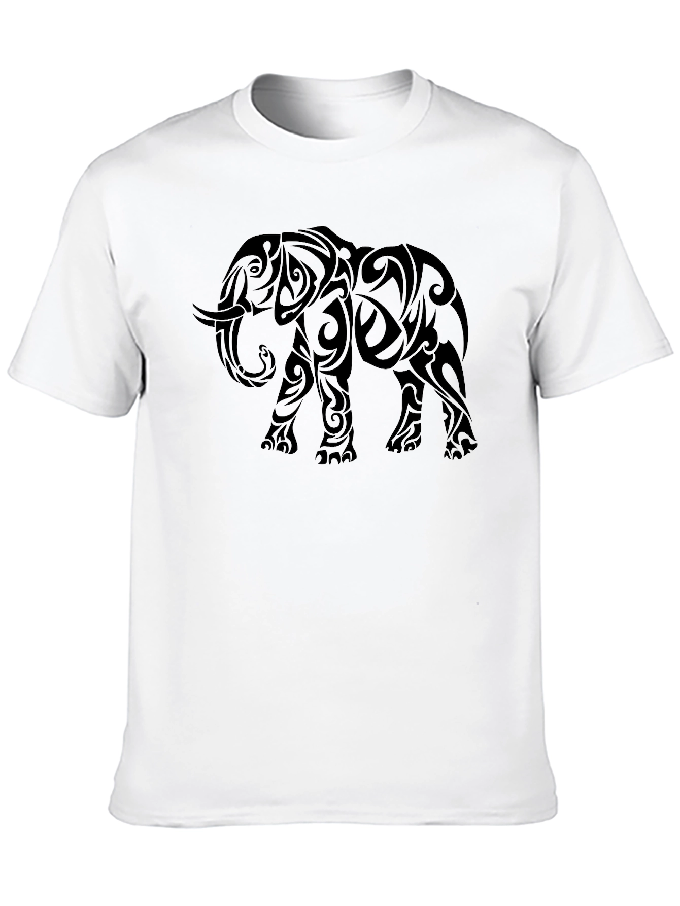 Black Tribal Elephant Graphic Print Black T-Shirt view 10