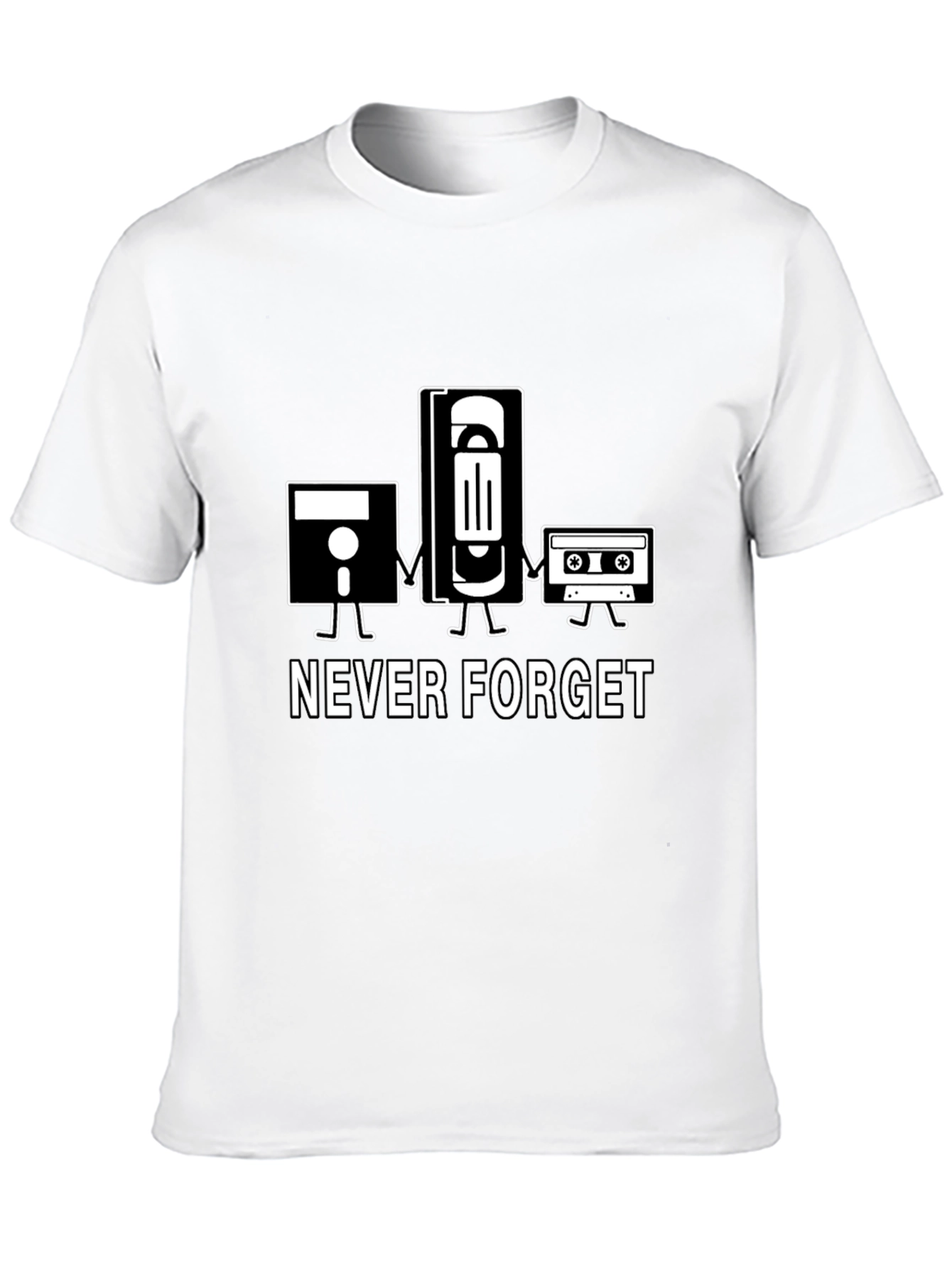Black Retro Never Forget T-Shirt - Floppy Disk, VHS, Cassette  view 10