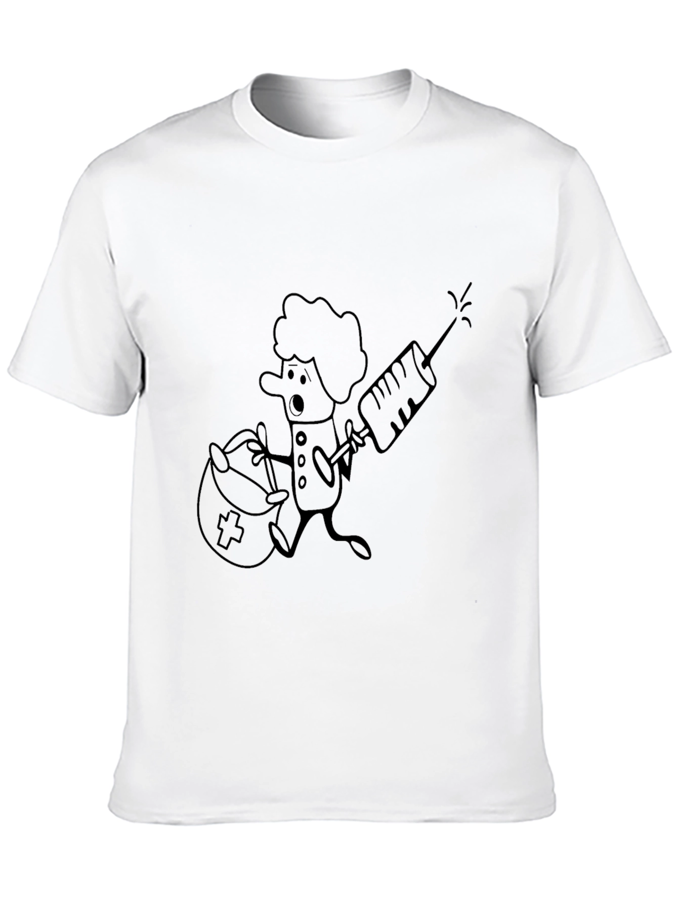 Black Funny Cartoon Nurse T-Shirt - Black view 10