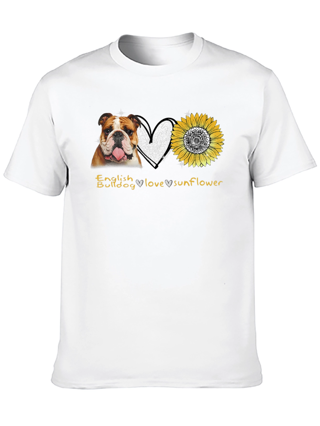 Black English Bulldog Love Sunflower Graphic T-Shirt view 10