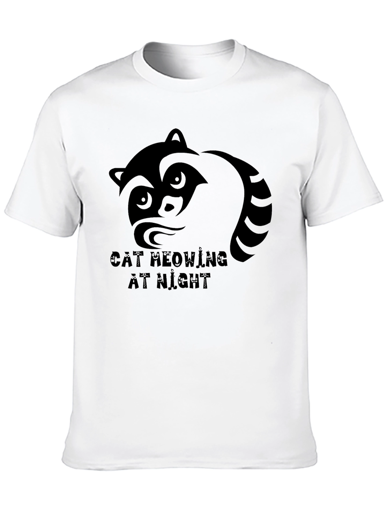 Black Raccoon Graphic T-Shirt - Cat Meowing At Night Tee view 10