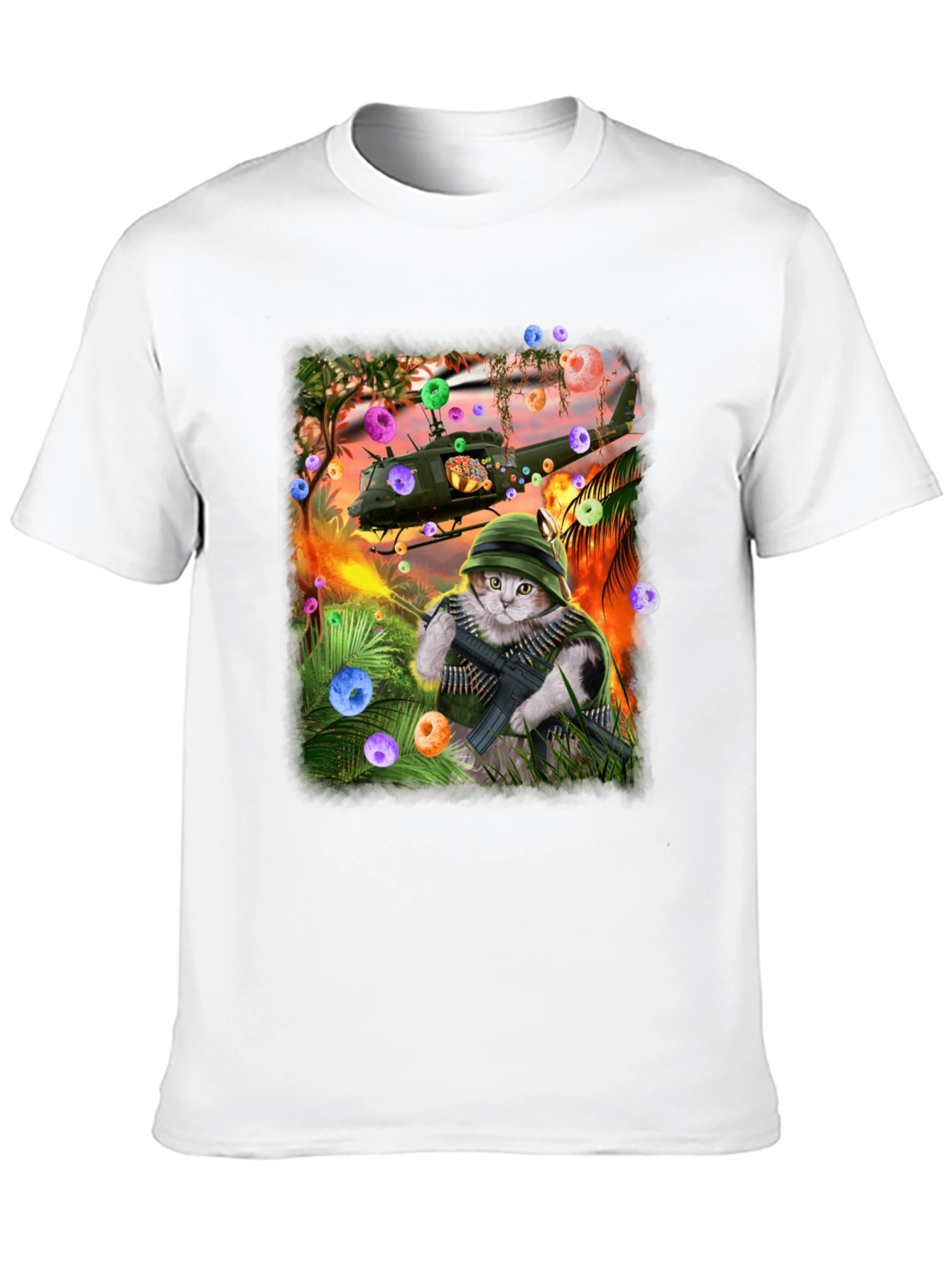 Black Funny Cat Warrior T-Shirt view 10