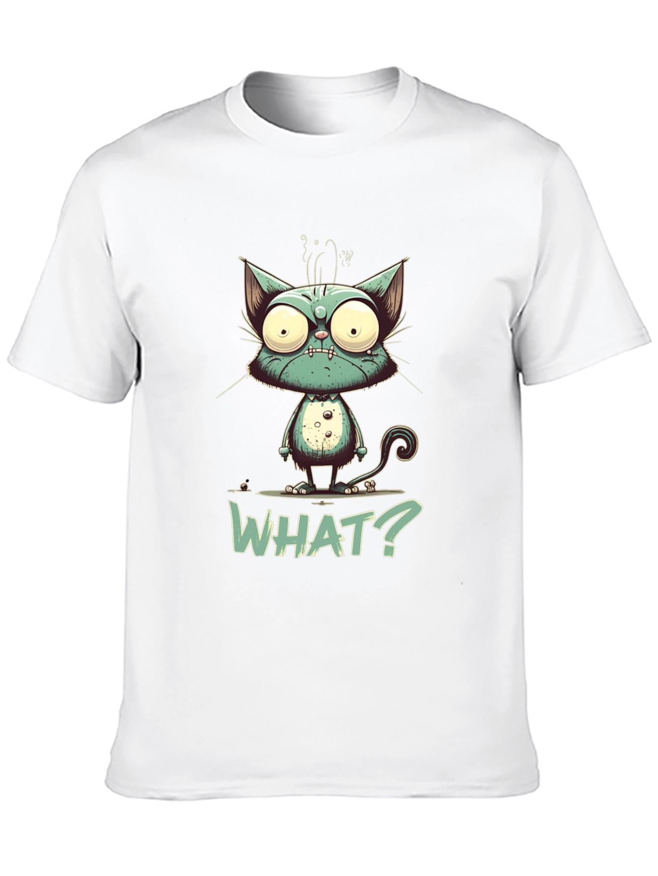 Black Cartoon Cat "WHAT?" Graphic Tee - Unisex view 10