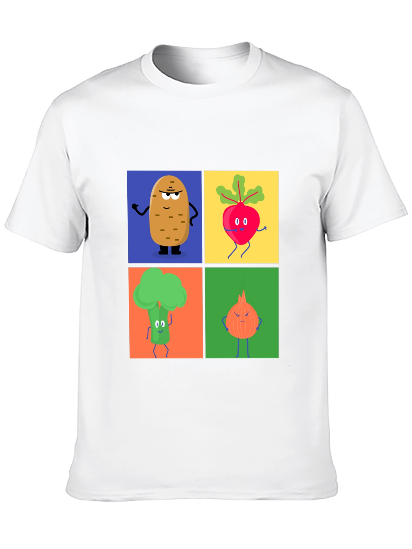 Black Veggie Cartoon T-Shirt: Potato, Beet, Broccoli, Onion view 10