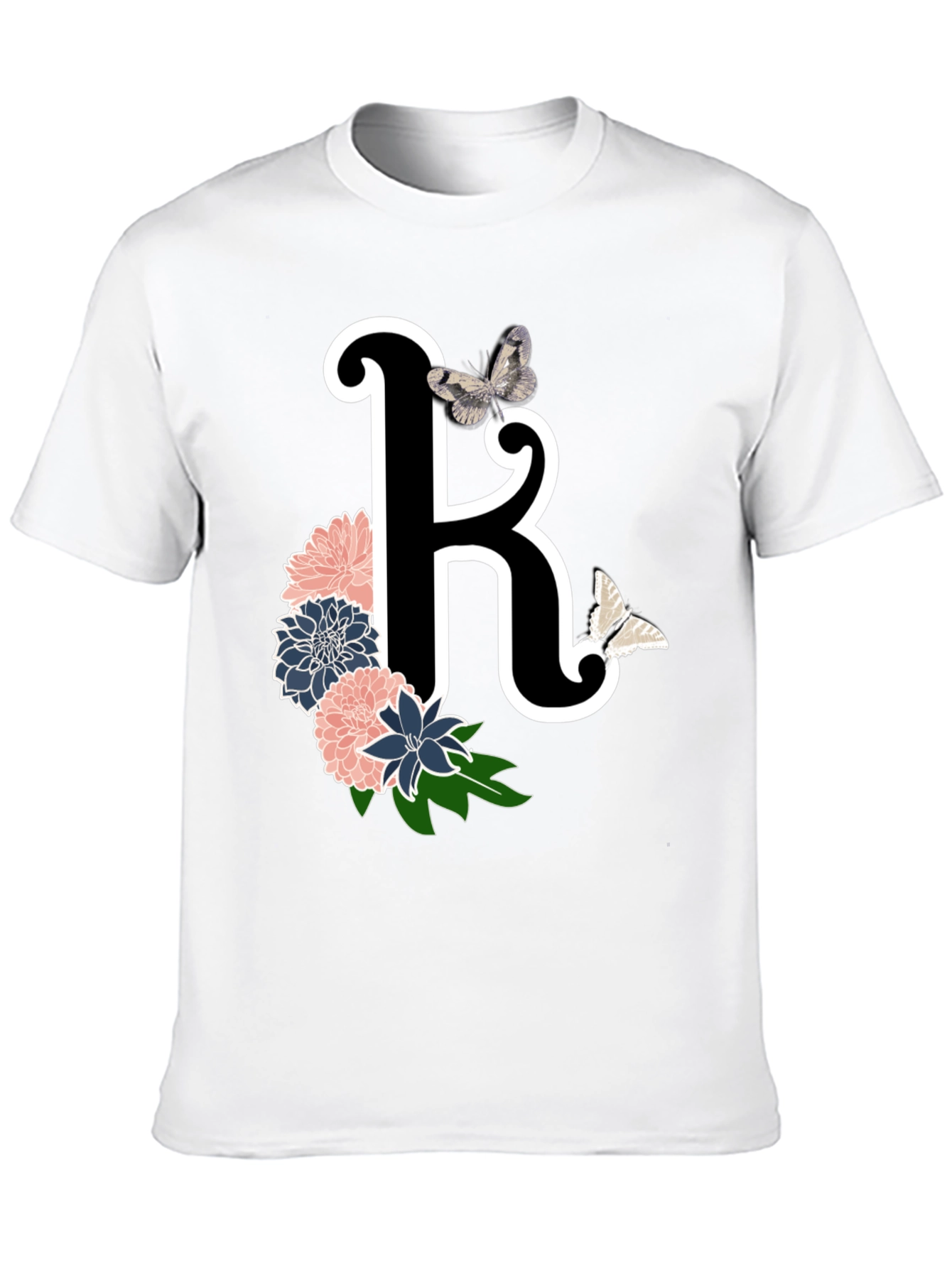 Black Floral Letter K Black T-Shirt view 10
