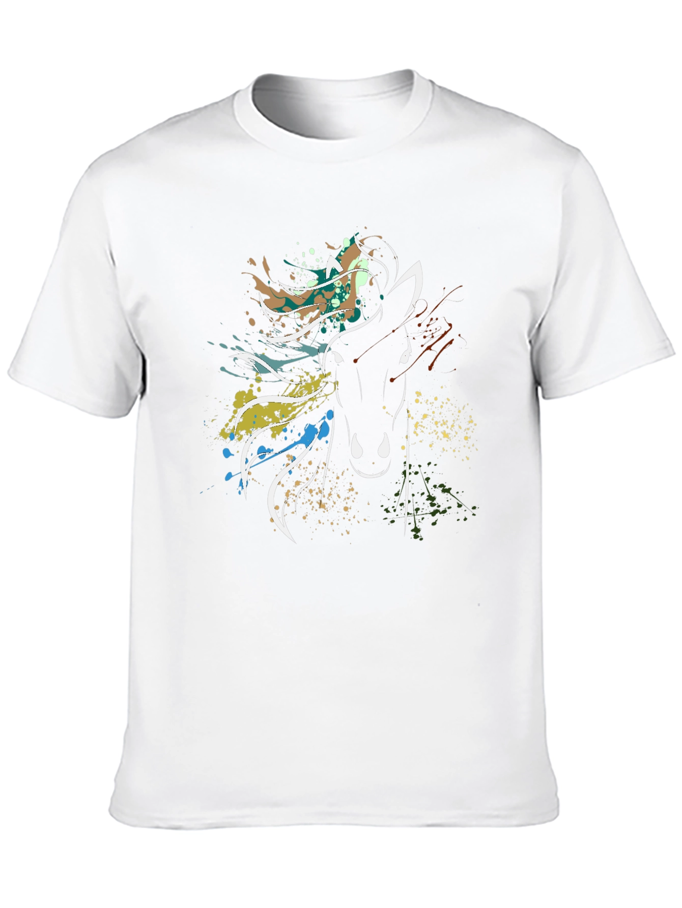 Black Abstract Horse Graphic Tee - Stylish Men's Black T-Shirt view 10