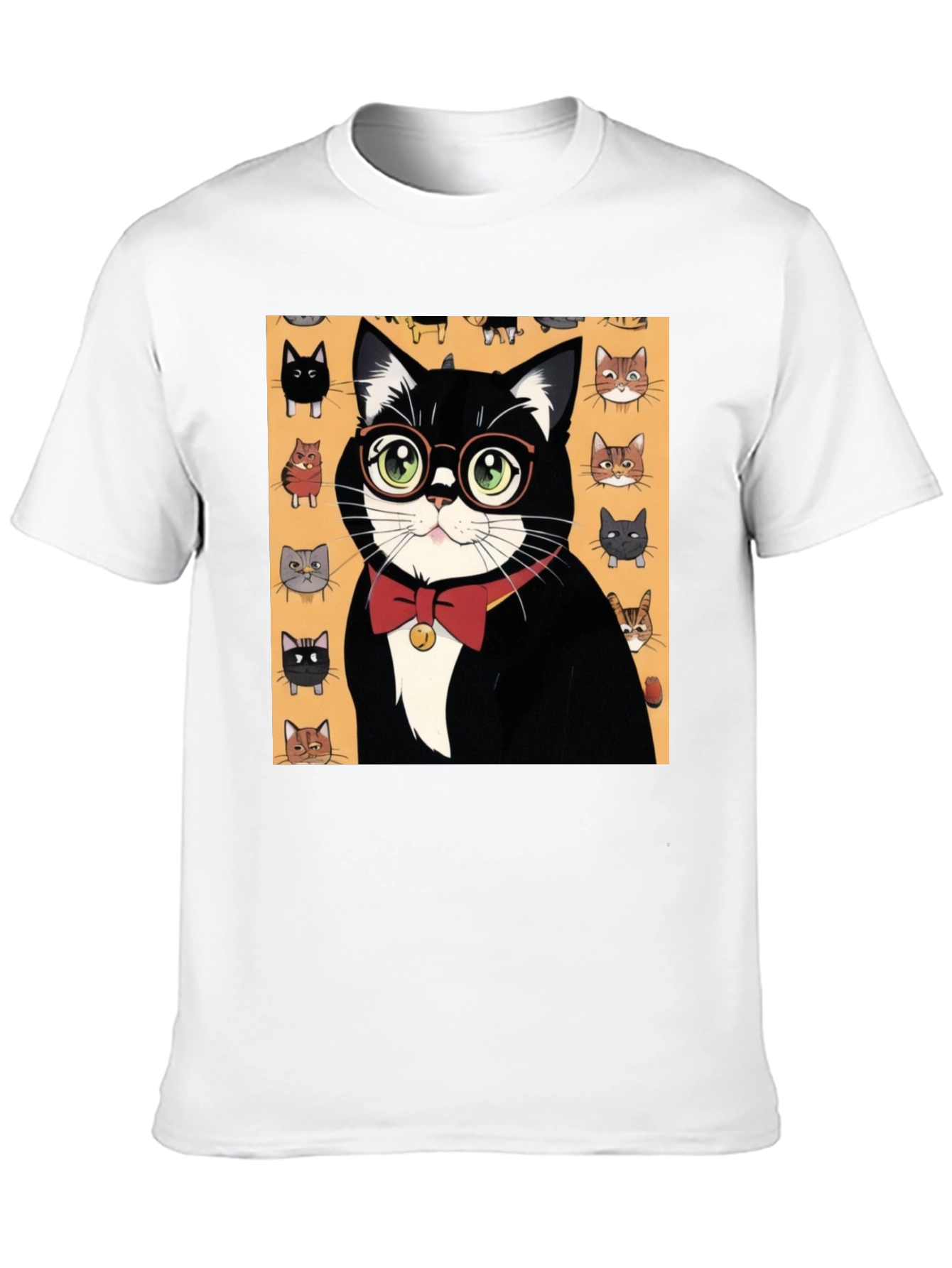 Black Cool Cat T-Shirt - Black Tee with Whimsical Cat Print view 10