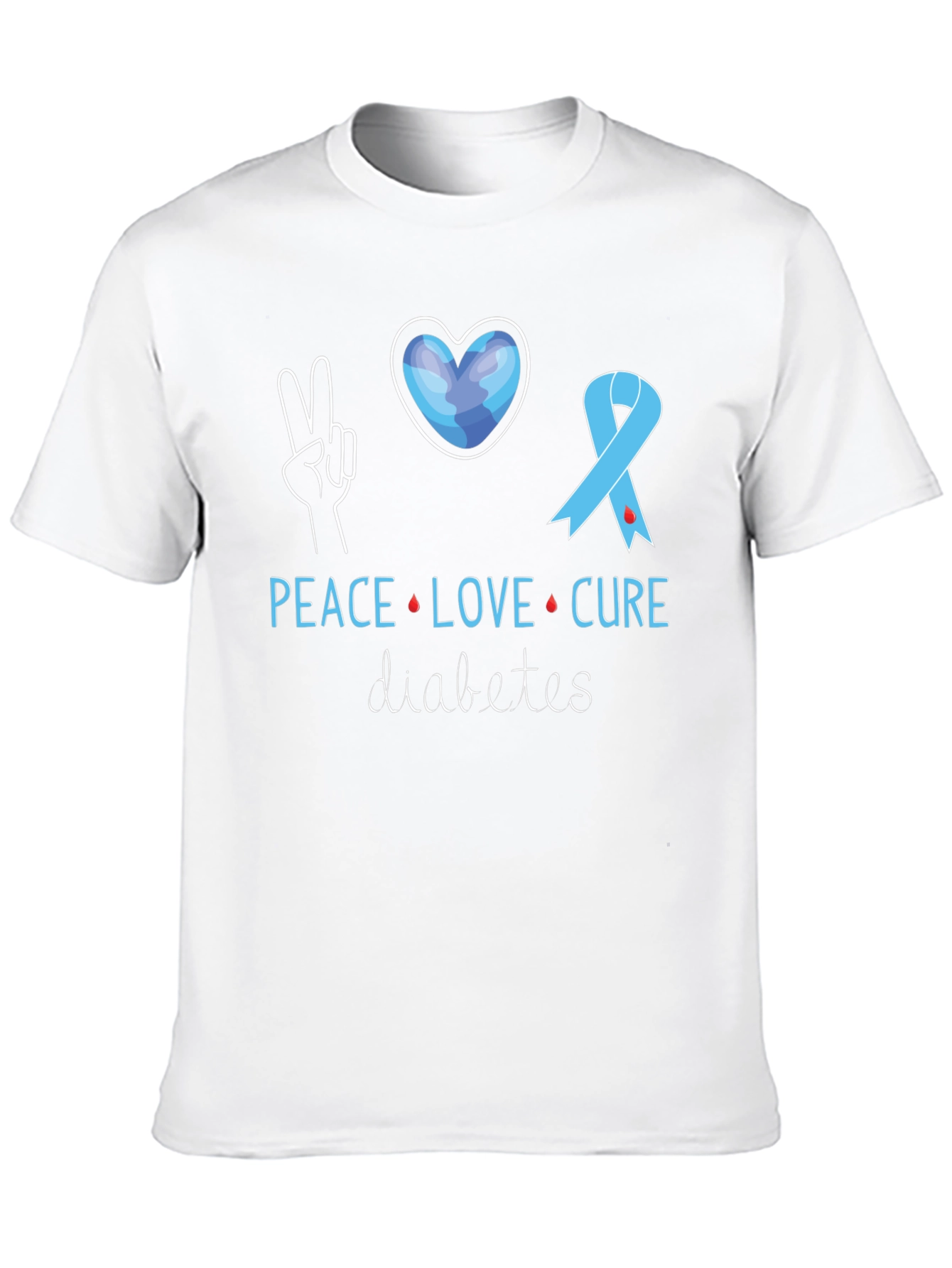 Black Peace Love Cure Diabetes Awareness T-Shirt view 10