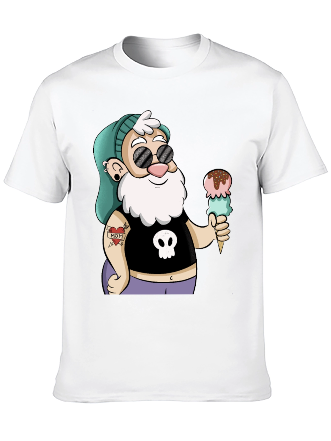 Black Cartoon Hipster Gnome T-Shirt view 10