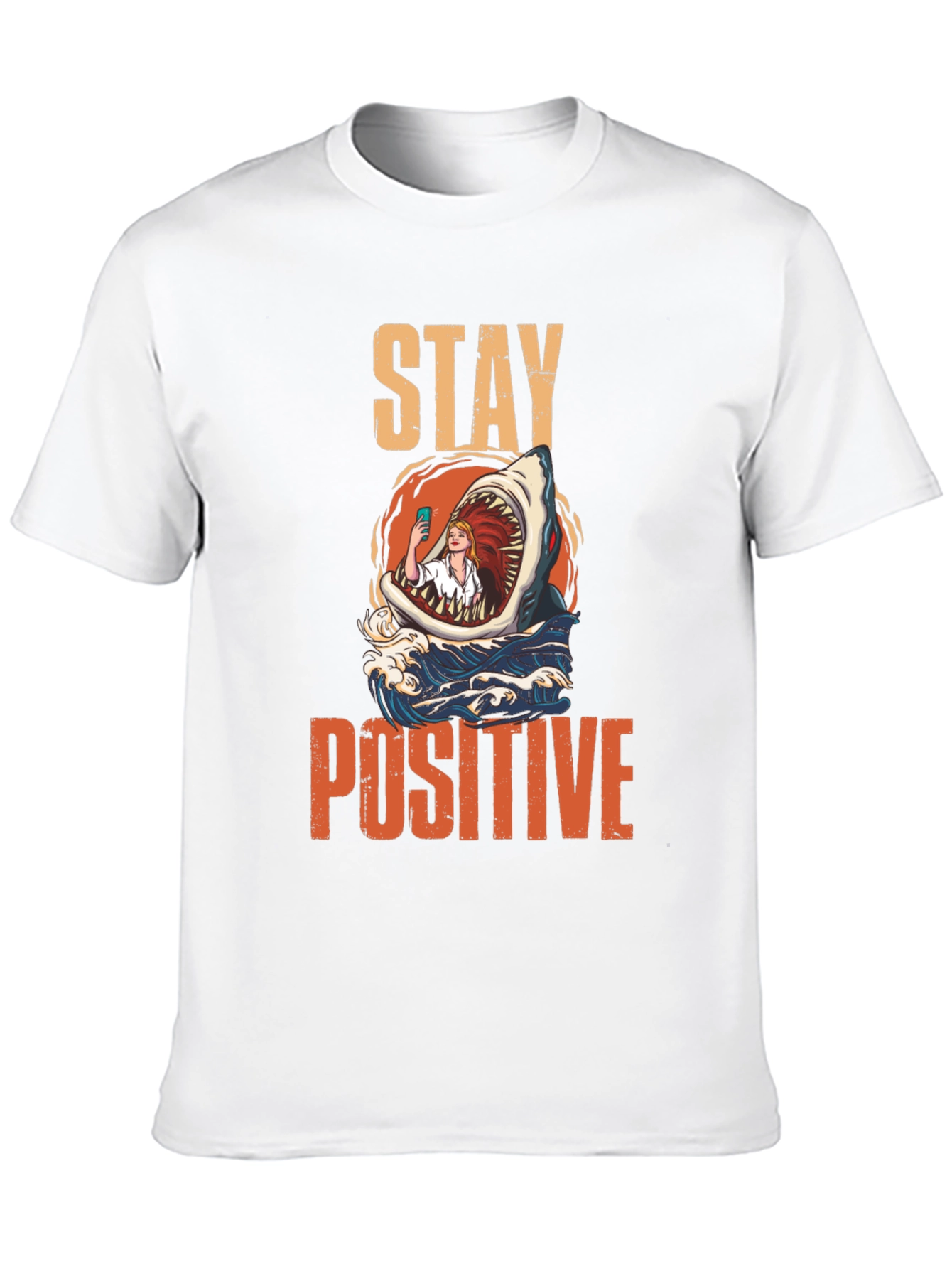 Black Stay Positive Shark Selfie Graphic Tee view 10