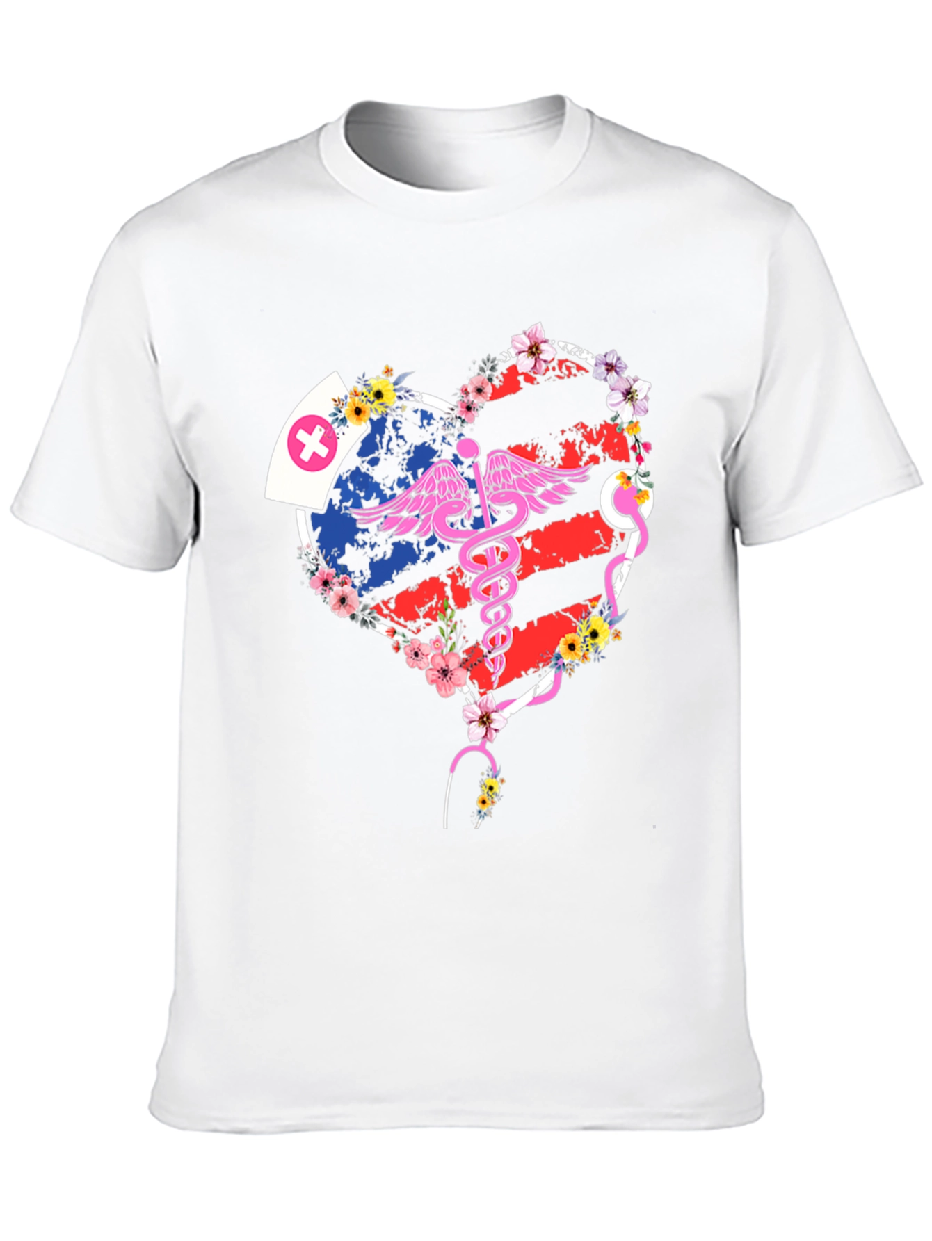 Black Nurse American Flag Heart T-Shirt view 10