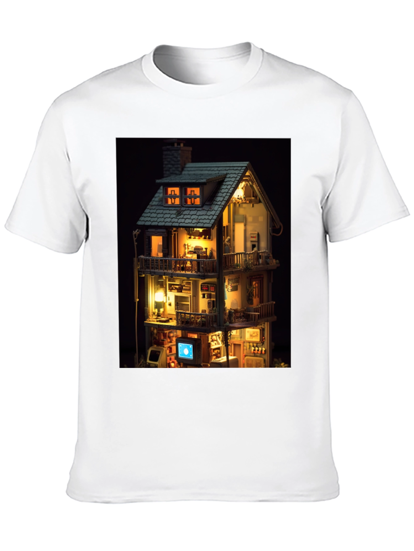 Black Architectural Dollhouse Graphic Tee - Unique Design view 10