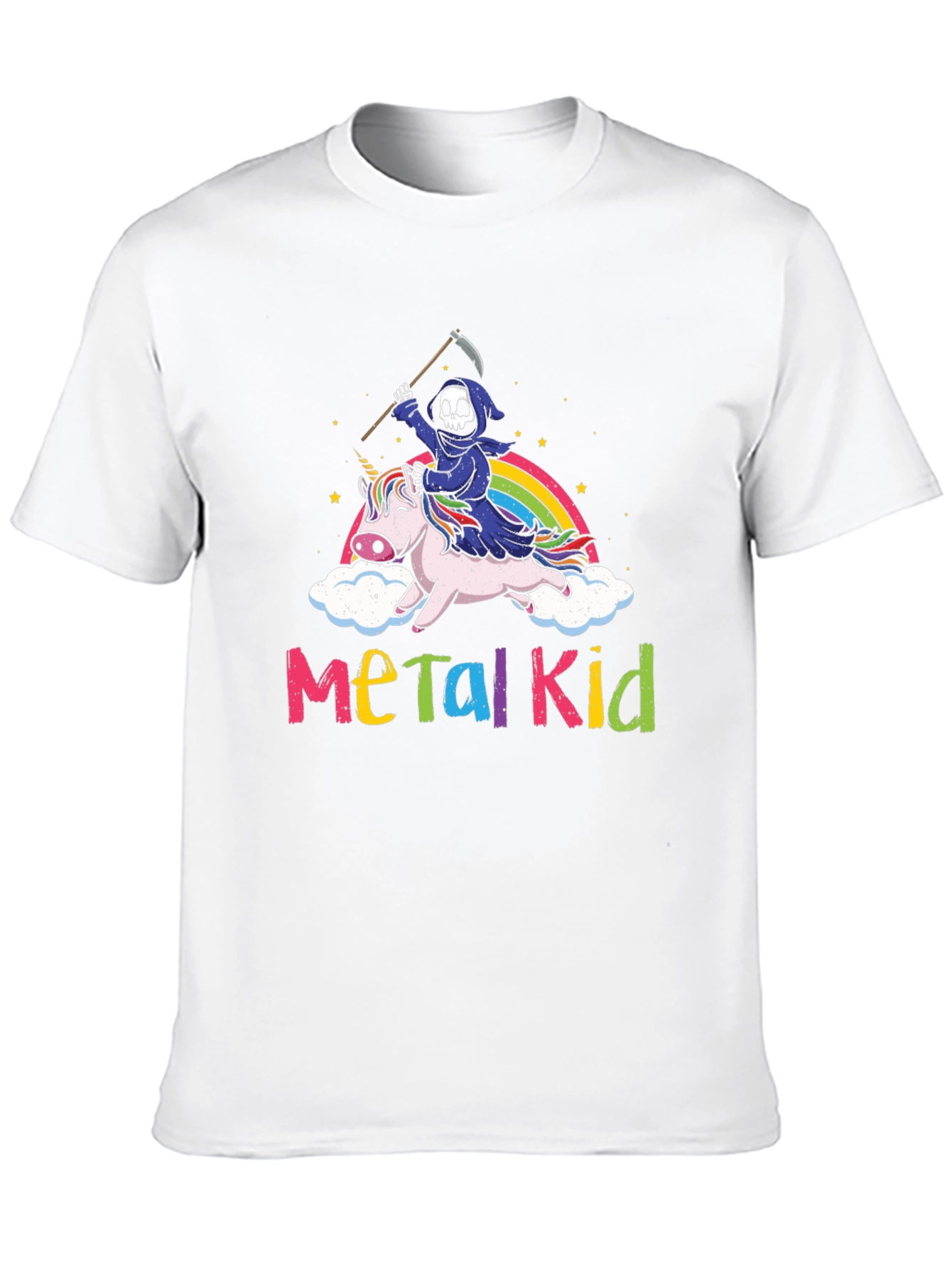 Black Metal Kid Grim Reaper Unicorn Rainbow T-Shirt view 10