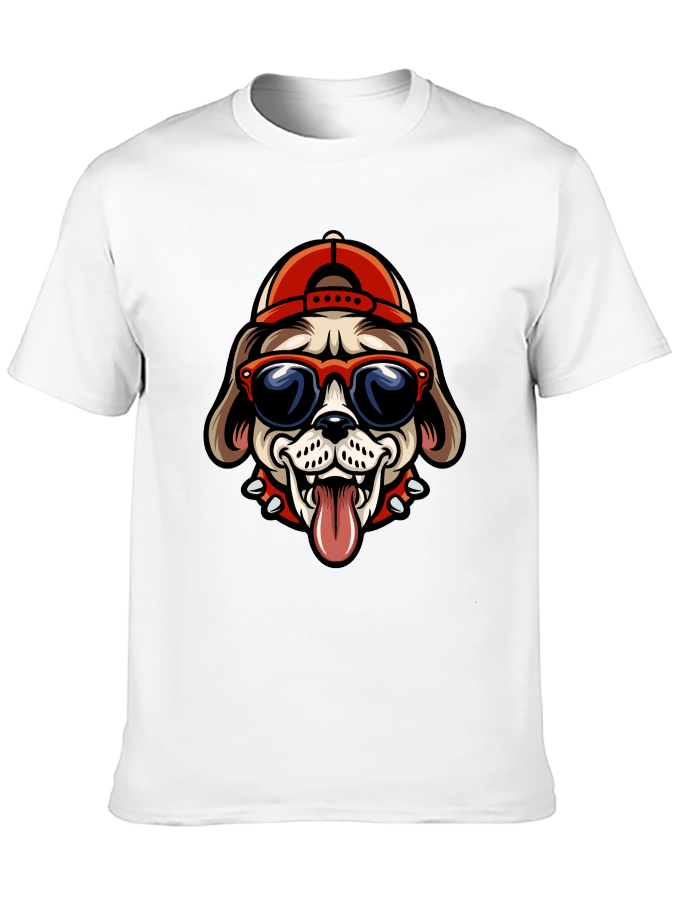 Black Cool Dog Tee: Cartoon Bulldog with Cap & Shades view 10
