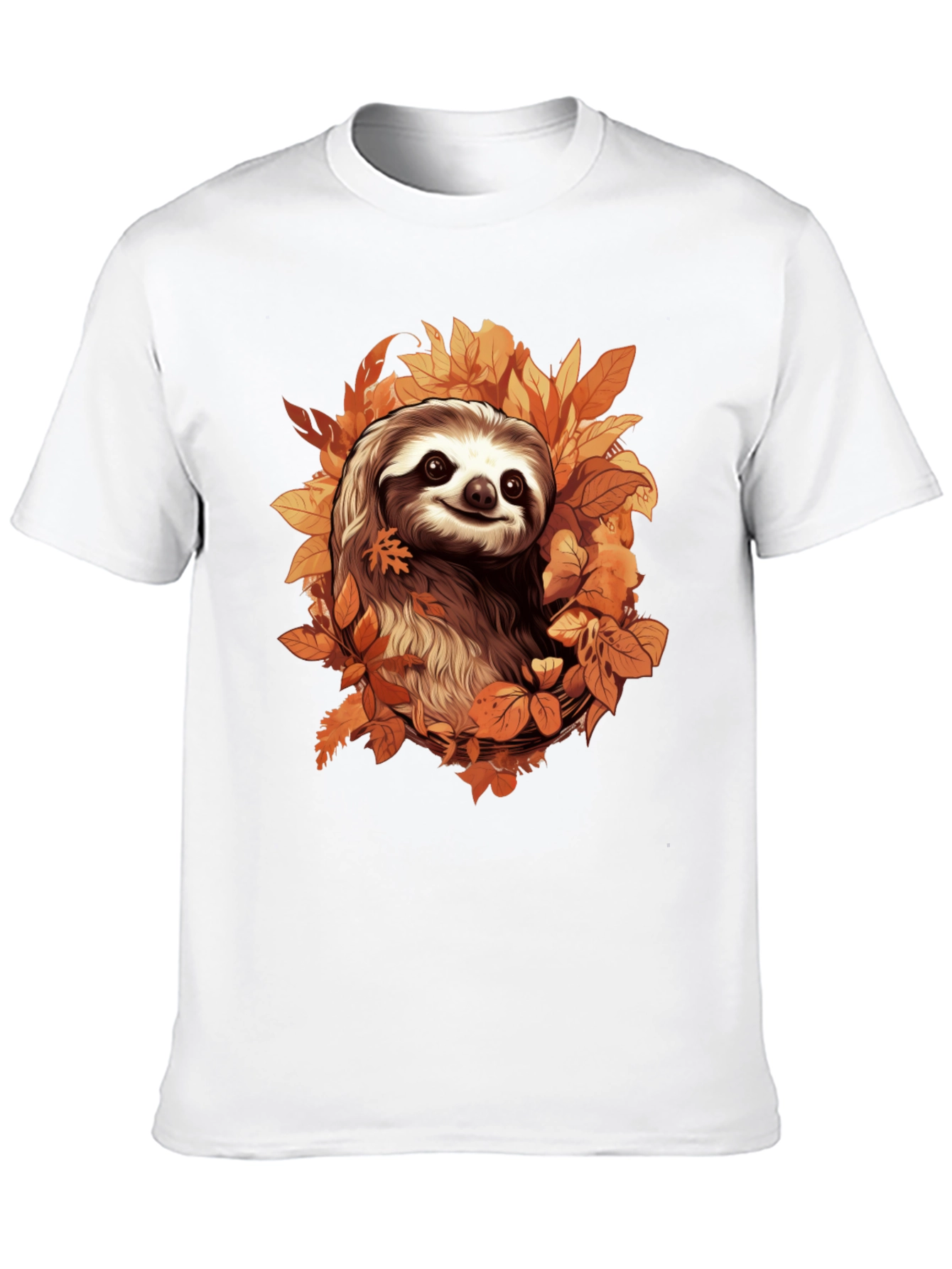 Black Sloth in Autumn Leaves Graphic T-Shirt view 10