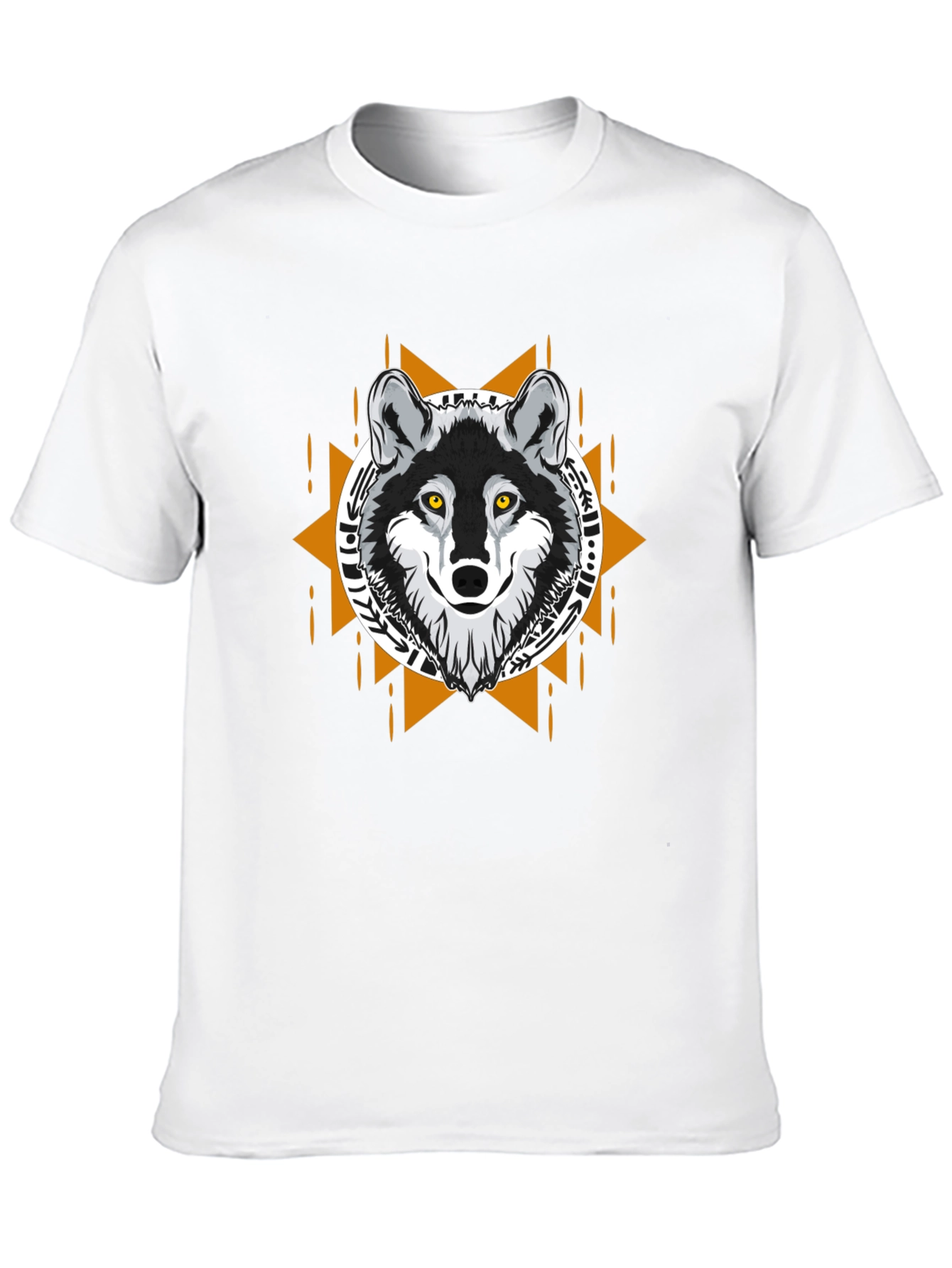 Black Wolf Graphic Tee - Tribal Design Black T-Shirt view 10