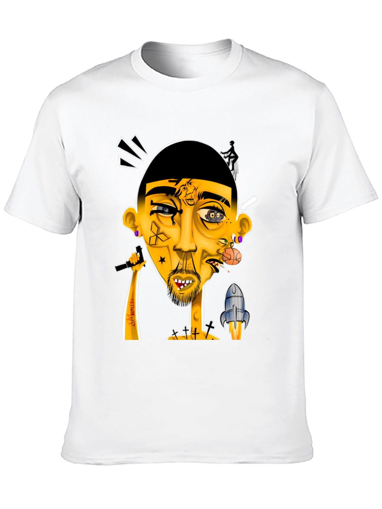 Black Unique Graphic Print Tee - Artistic Design view 10