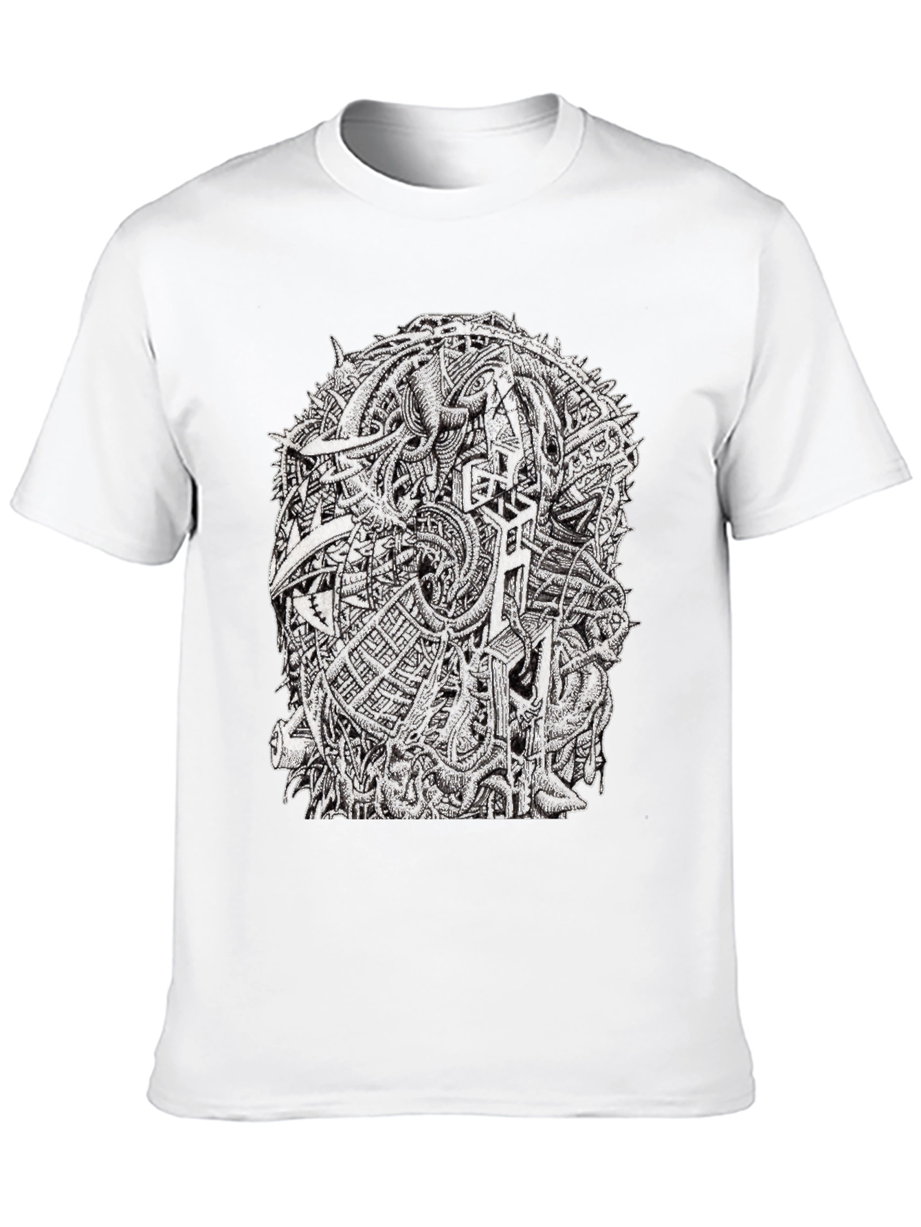 Black Abstract Graphic Tee - Black Crew Neck Cotton T-Shirt view 10