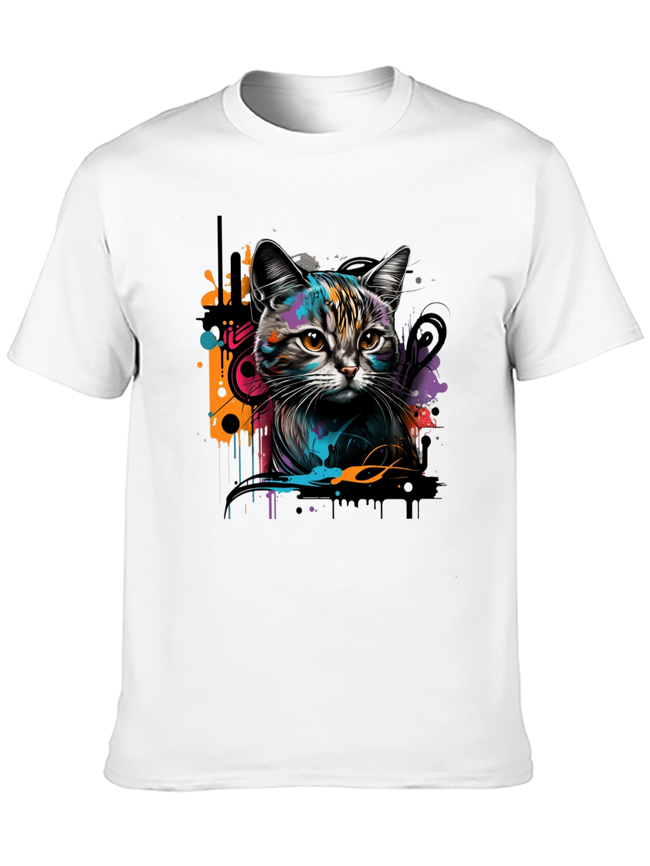 Black Cool Cat Graphic Print Black T-Shirt view 10