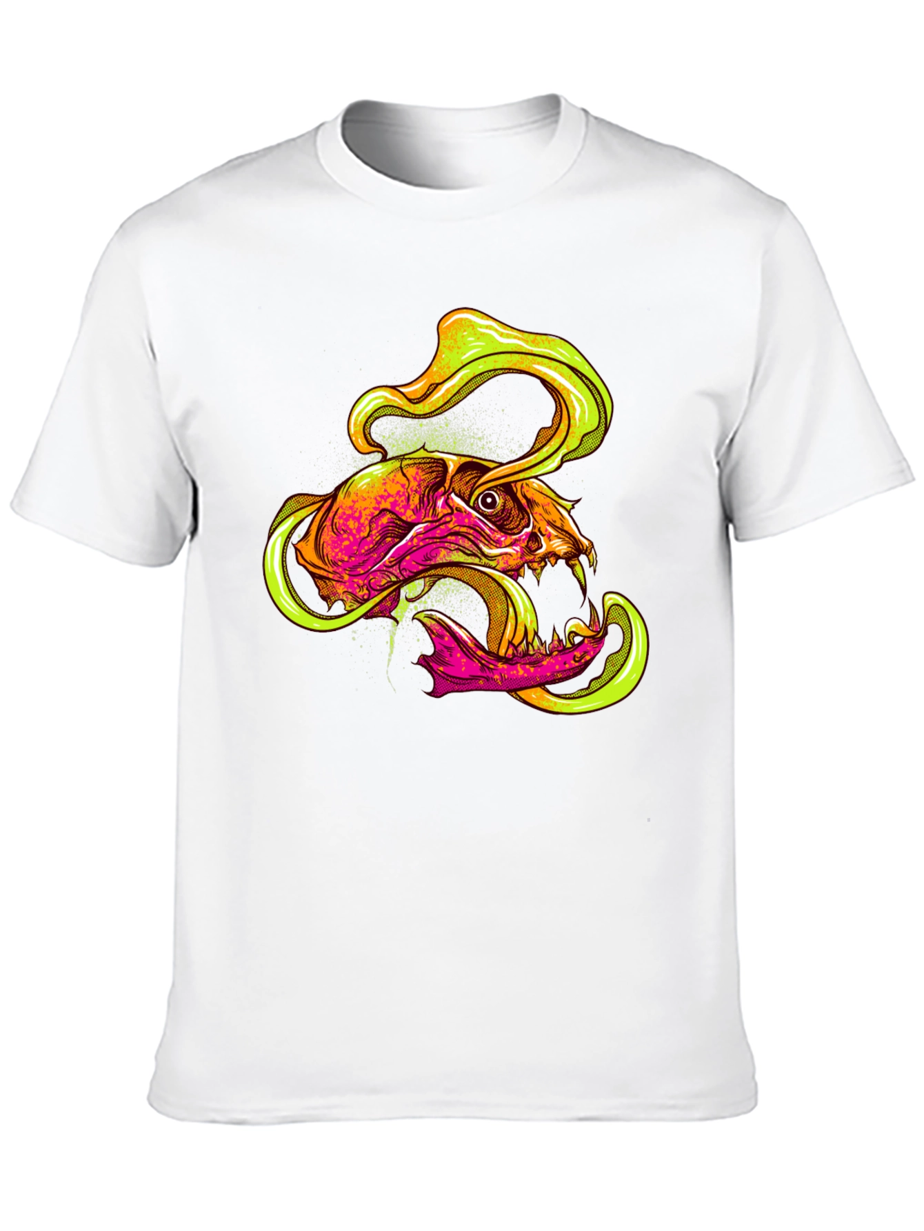 Black Skull Graphic Print T-Shirt - Vivid Neon Design view 10