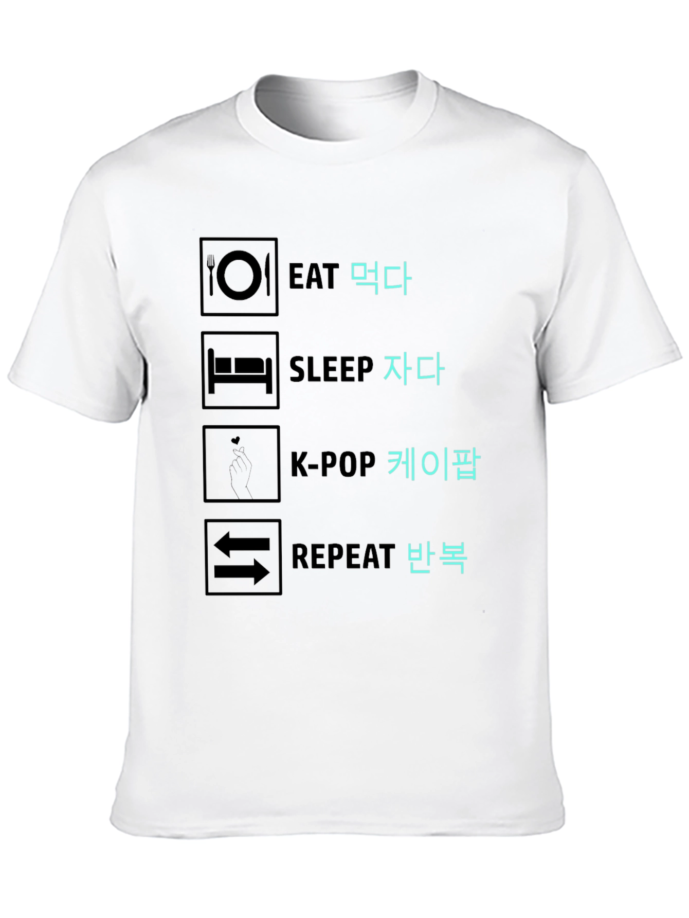 Black Eat Sleep K-Pop Repeat Graphic Tee view 10