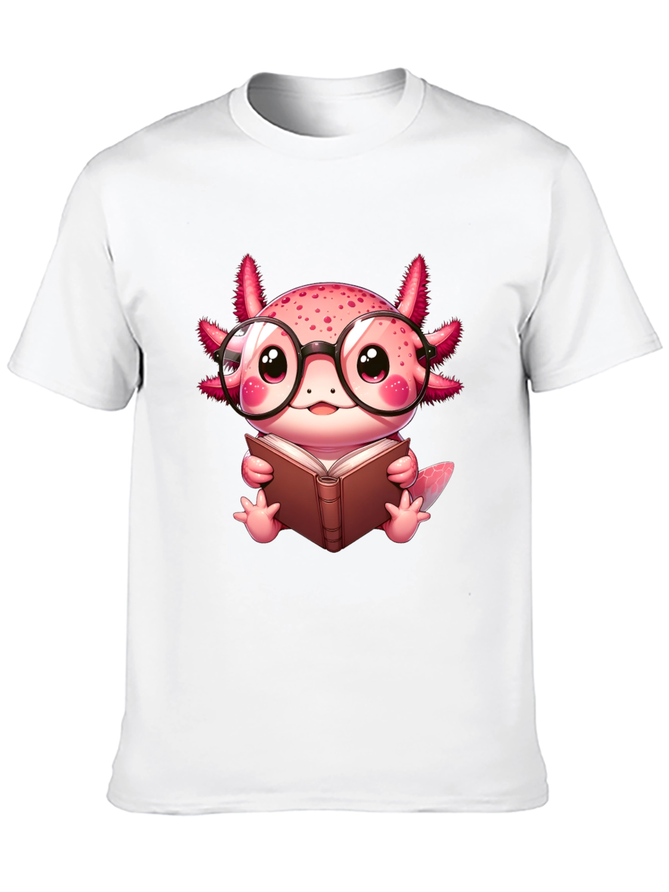 Black Axolotl Reader T-Shirt - Cute Nerdy Axolotl Reading Book Tee view 10