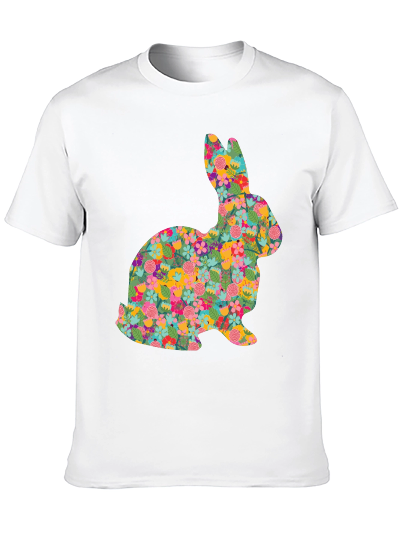 Black Floral Bunny Graphic Tee - Black Cotton Casual Shirt view 10