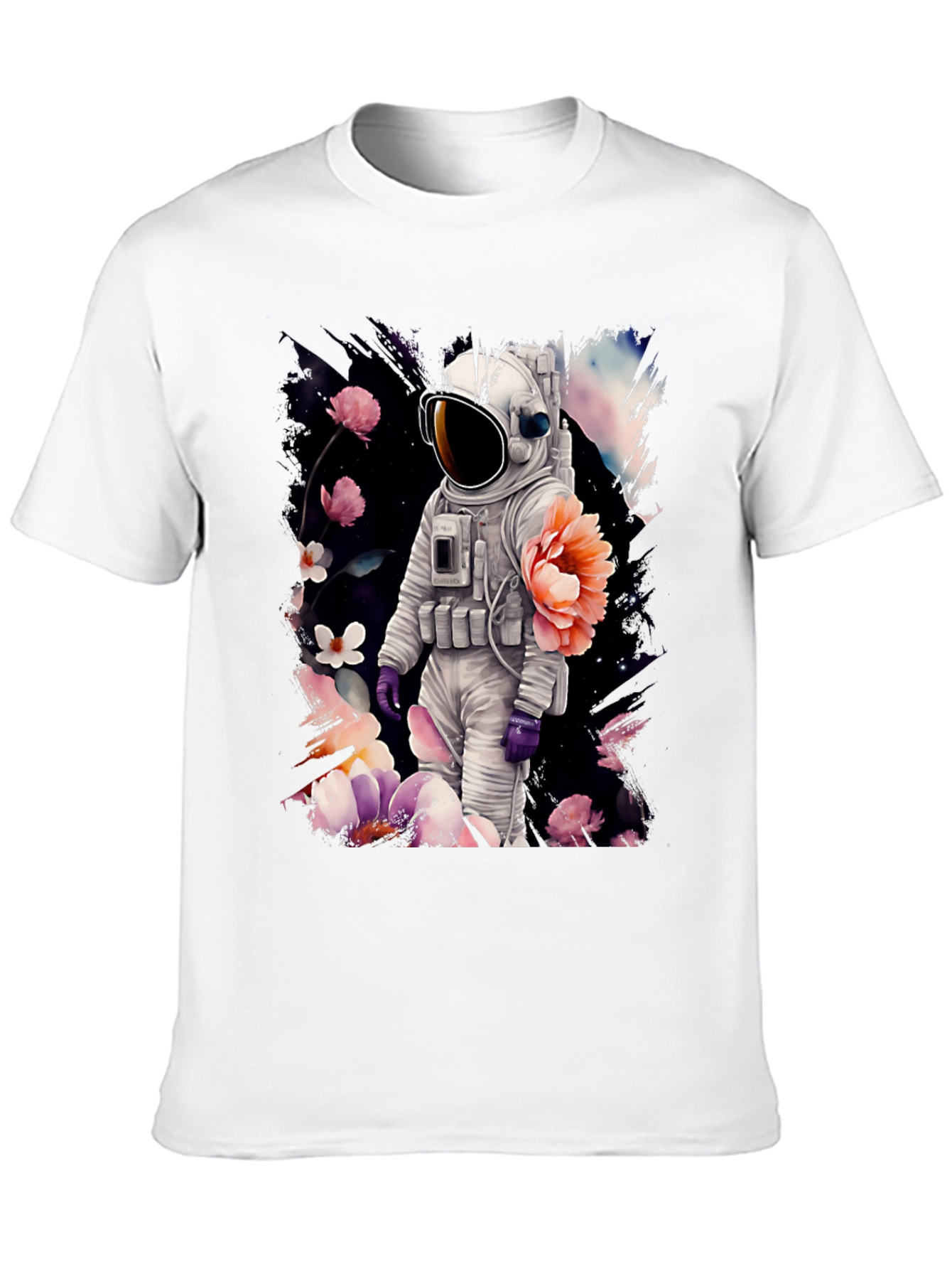 Black Astronaut Floral T-Shirt - Space & Nature Fusion view 10