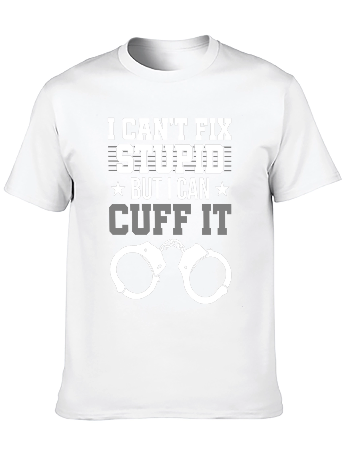 Black Funny Police T-Shirt - I Can't Fix Stupid Cuff It Tee view 10