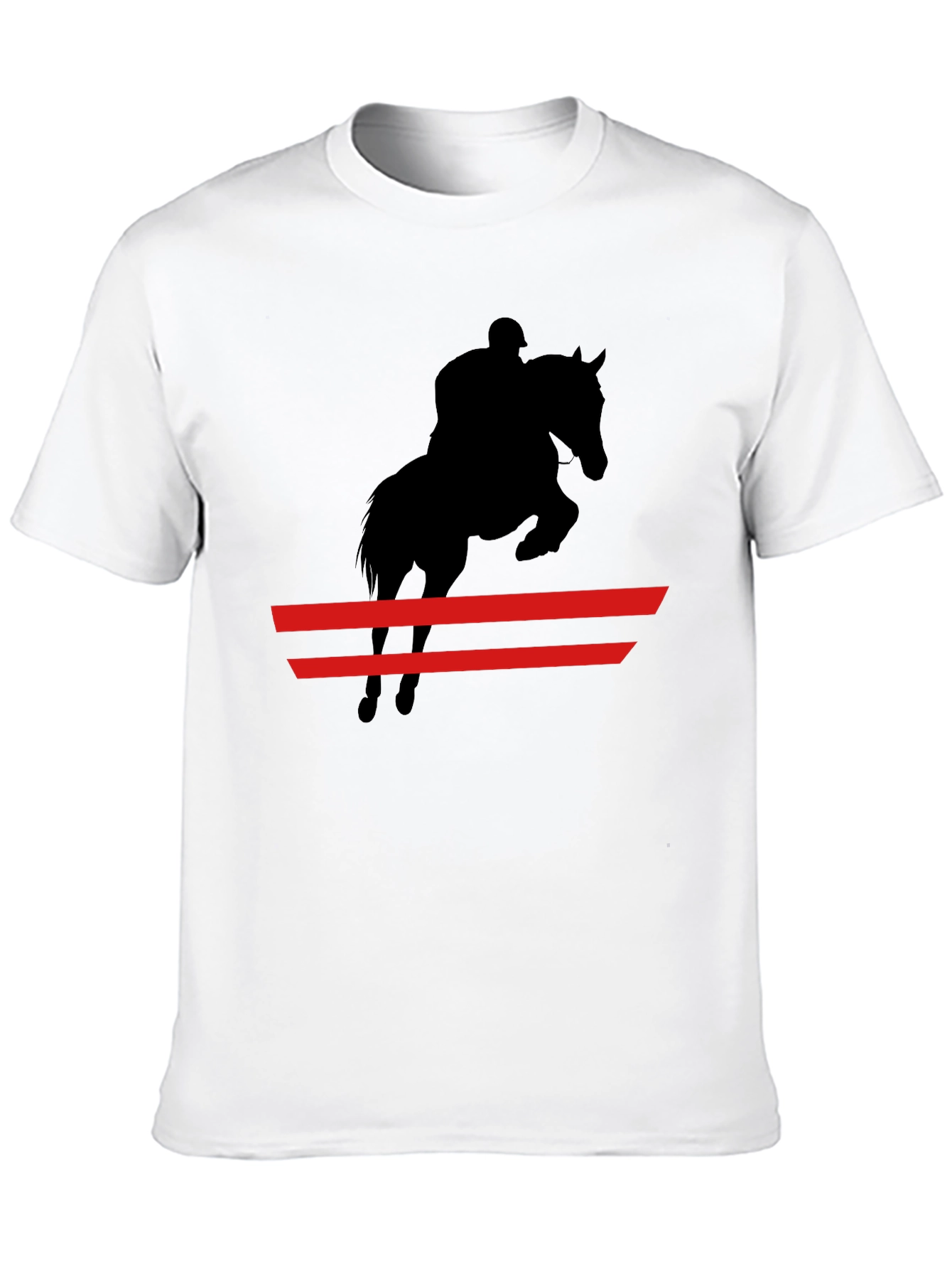 Black Equestrian Black T-Shirt: Horse & Rider Jumping view 10