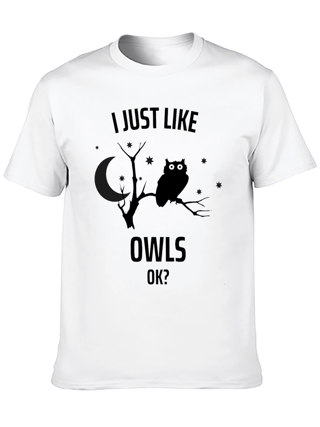 Black I Just Like Owls OK? Men's Black Graphic T-Shirt view 10