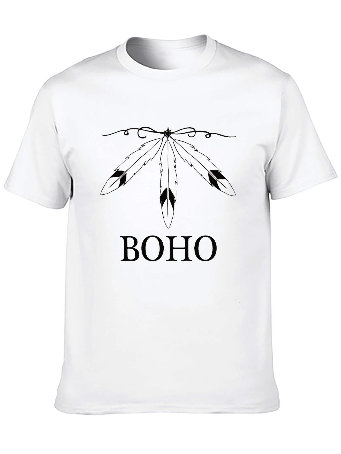 Black Boho Feather Graphic Tee - Black Unisex T-Shirt view 10
