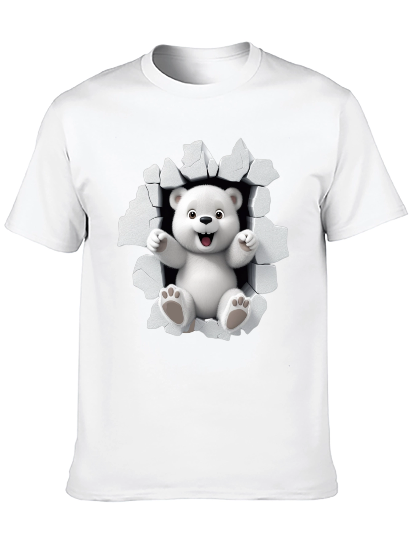 Black Cute Polar Bear 3D Graphic Black T-Shirt view 10