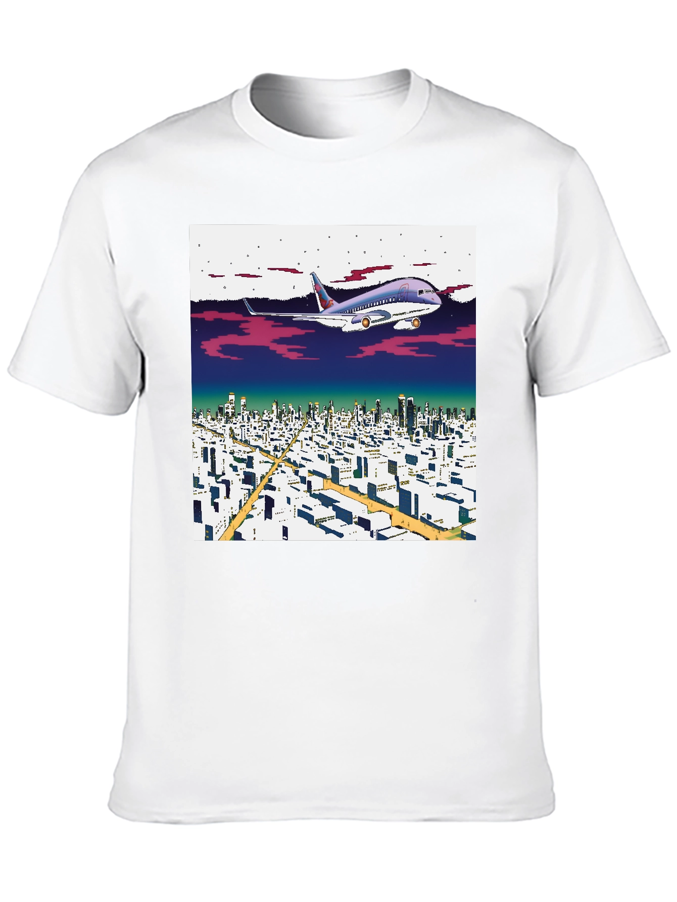 Black Retro Plane Over City T-Shirt view 10