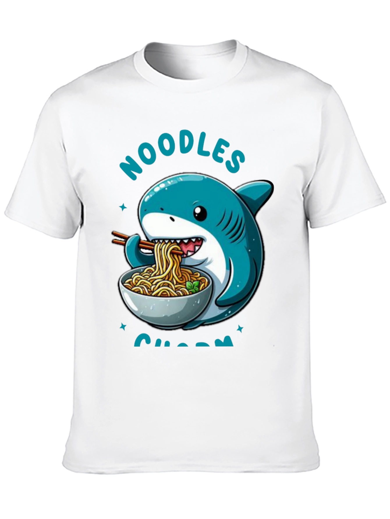 Black Noodles Shark T-Shirt - Cartoon Animal Ramen Tee view 10