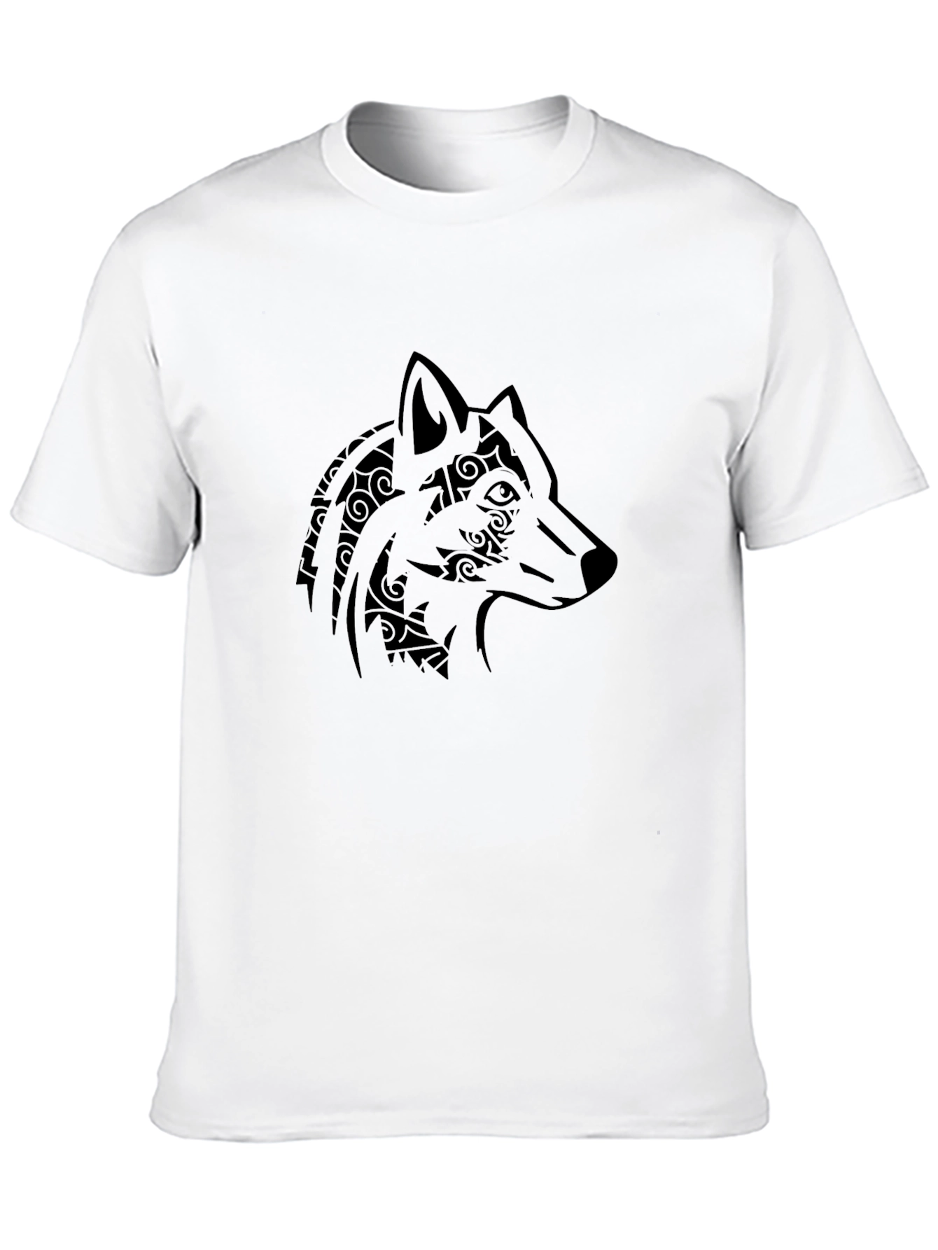 Black Tribal Wolf Head Graphic Men's Black T-Shirt view 10