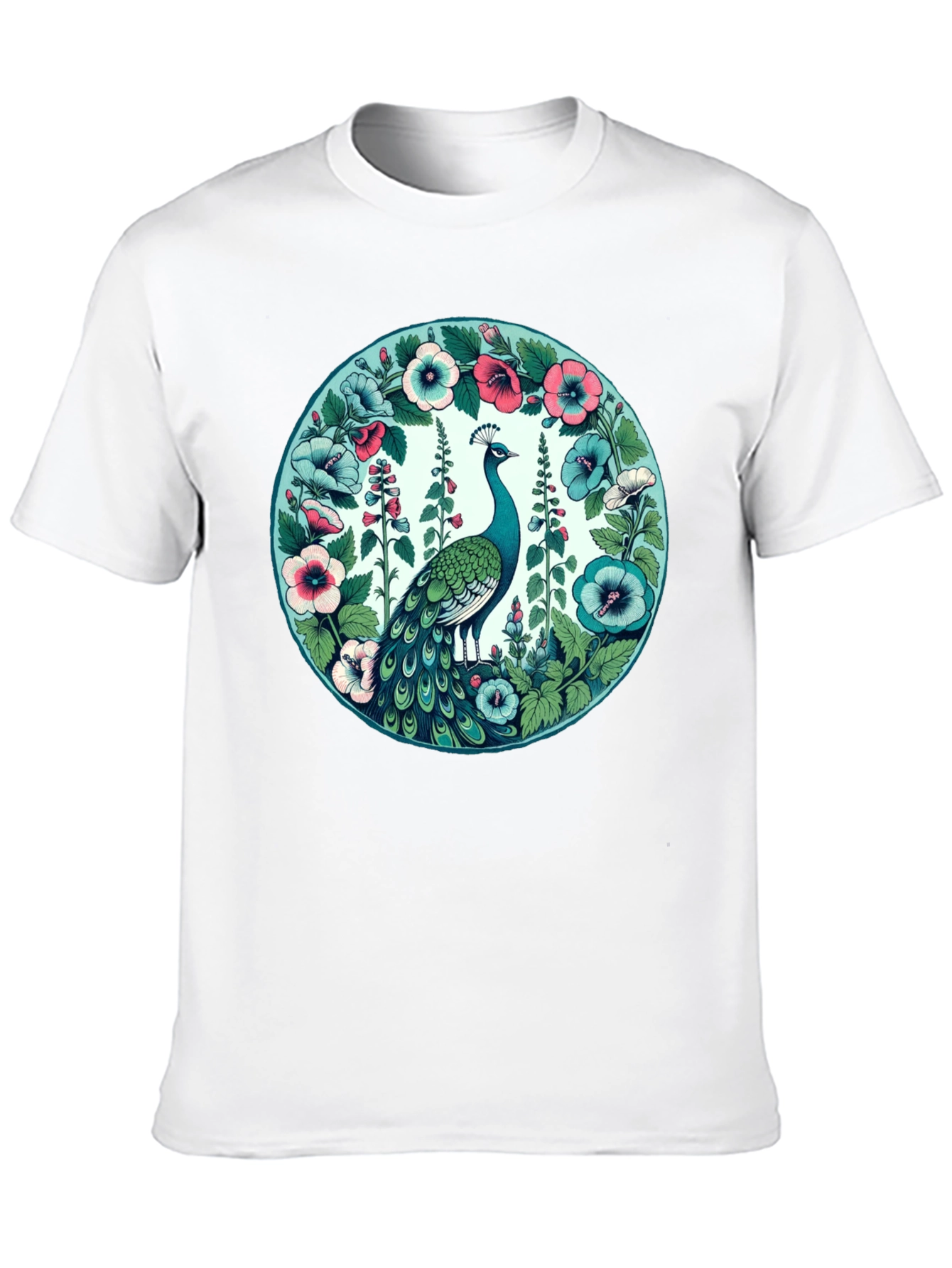 Black Peacock Floral Graphic Tee - Black Cotton T-Shirt view 10