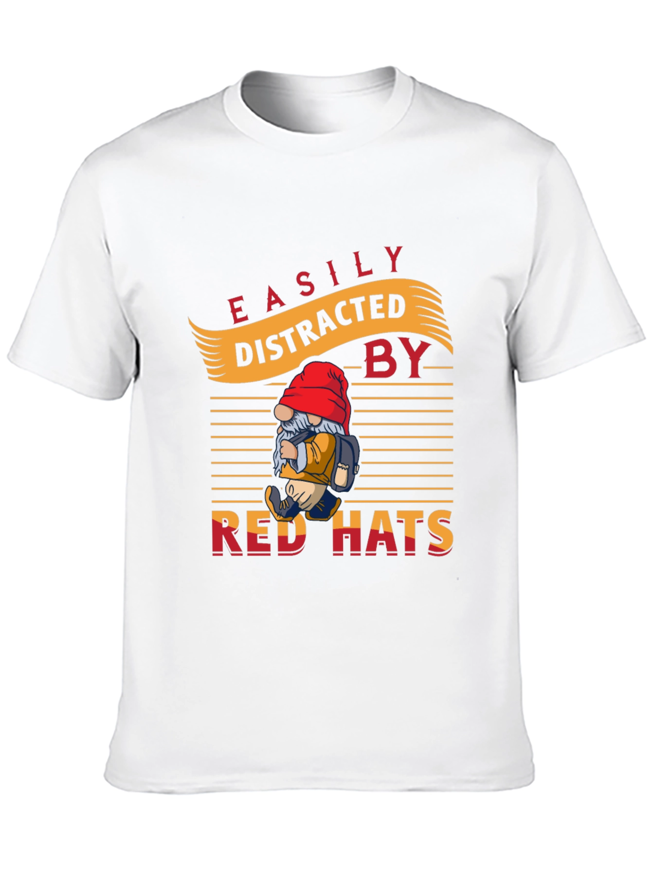 Black Easily Distracted by Red Hats T-Shirt - Novelty Gnome Design view 10