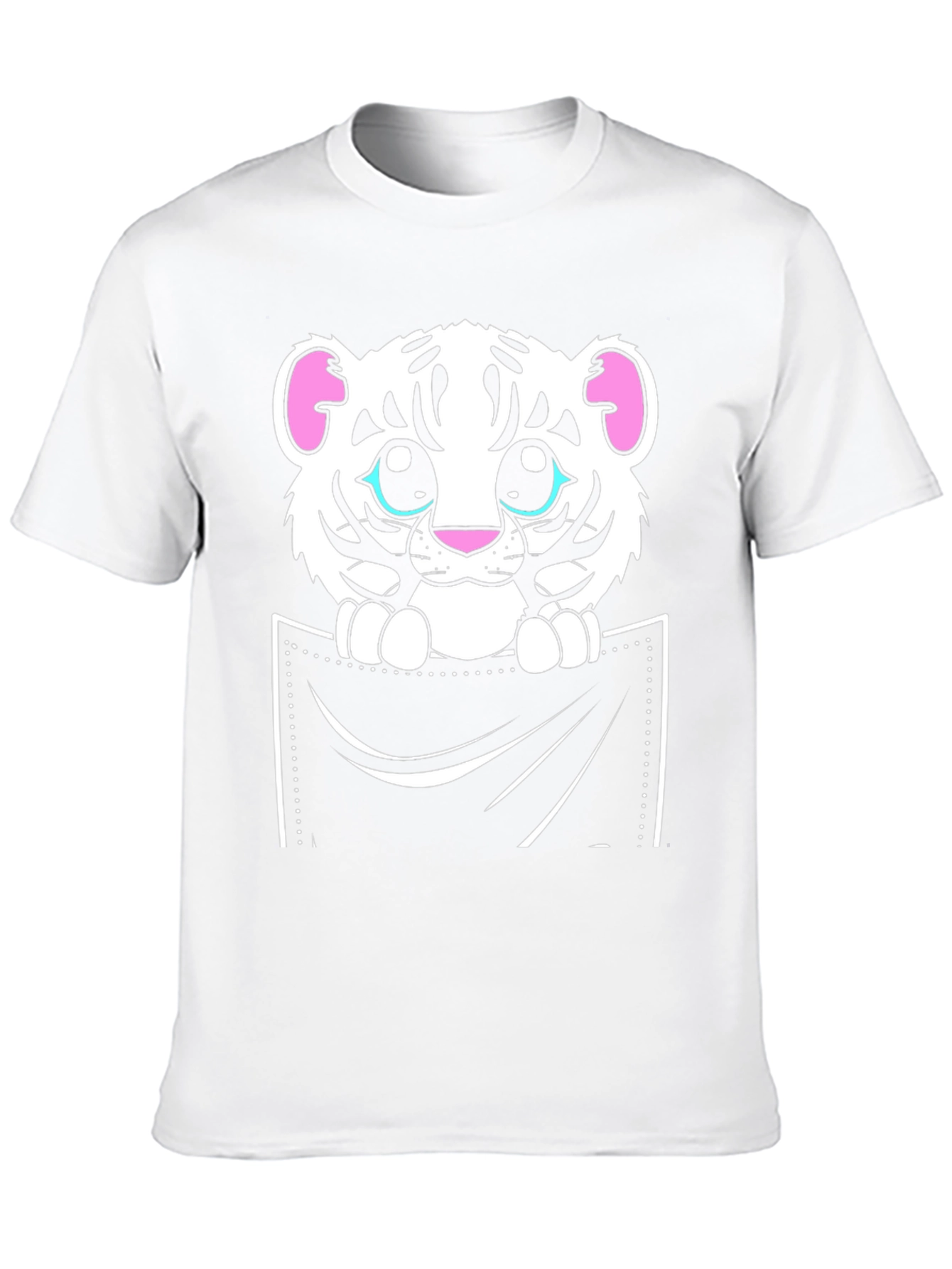Black Cute White Tiger Pocket T-Shirt view 10